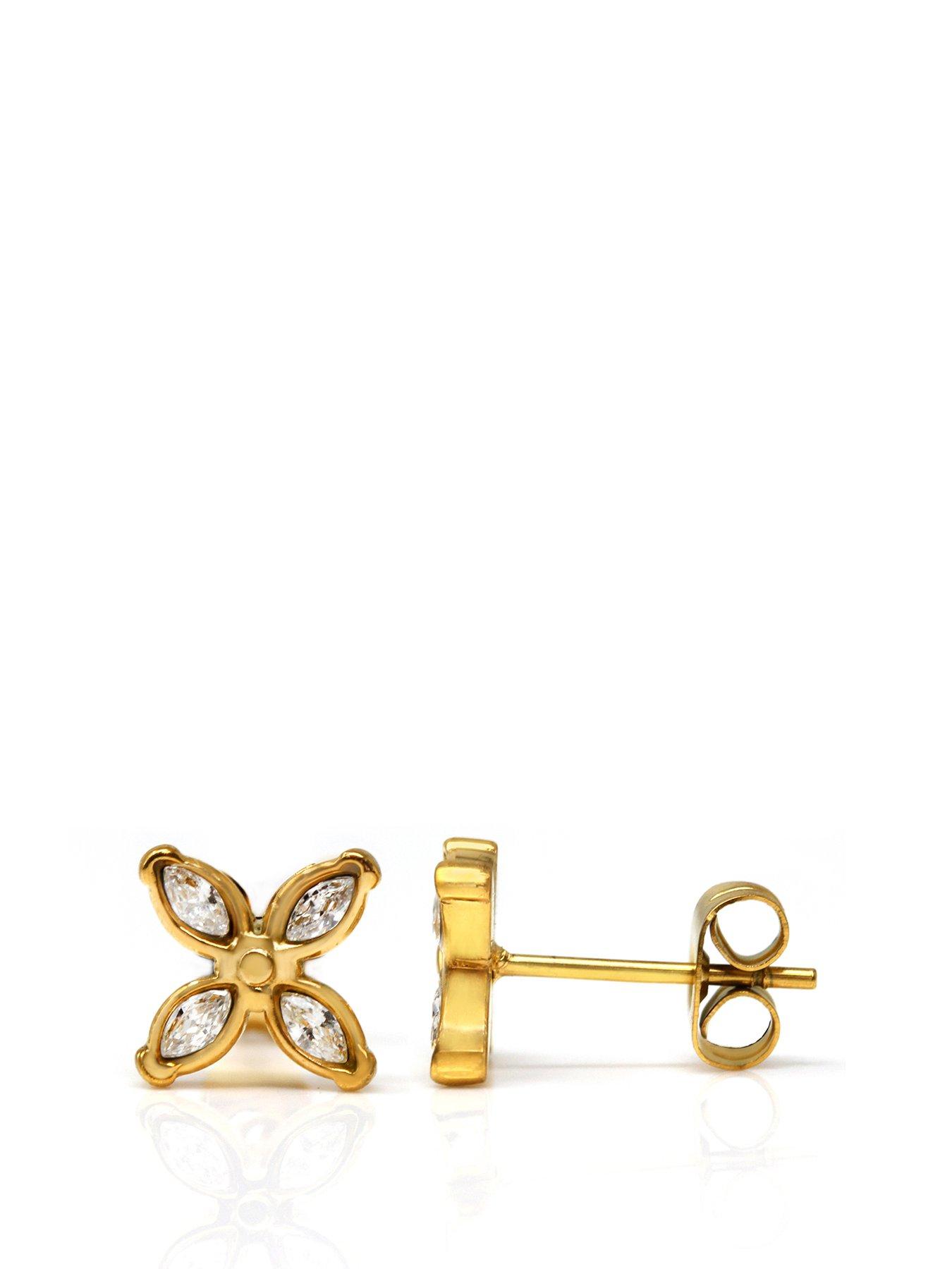 Product photograph of Say It With Flower Earrings - Yellow Gold from very.co.uk