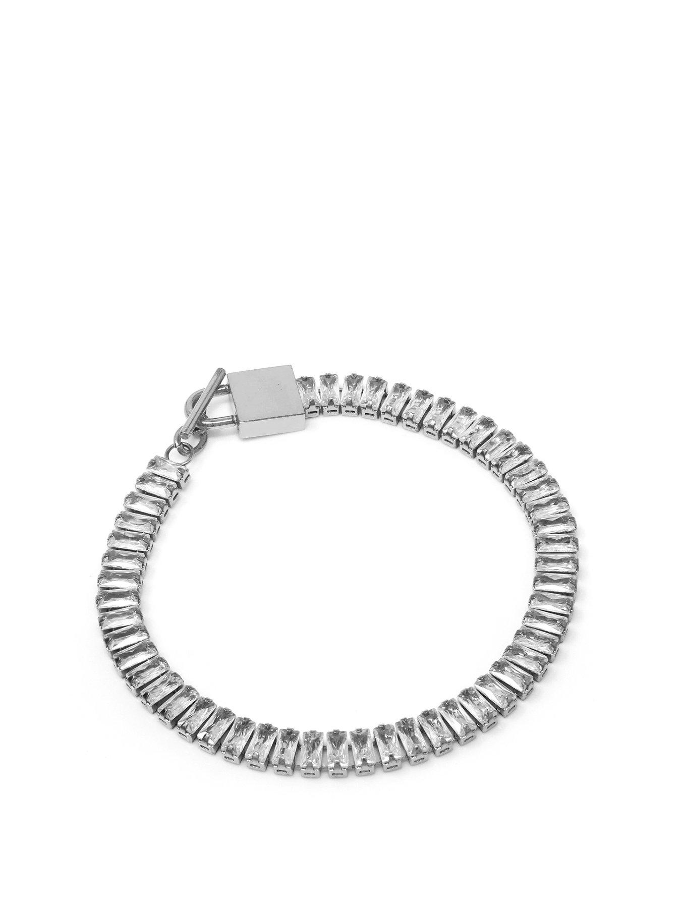 Product photograph of Say It With Emerald Tennis Bracelet - Silver from very.co.uk