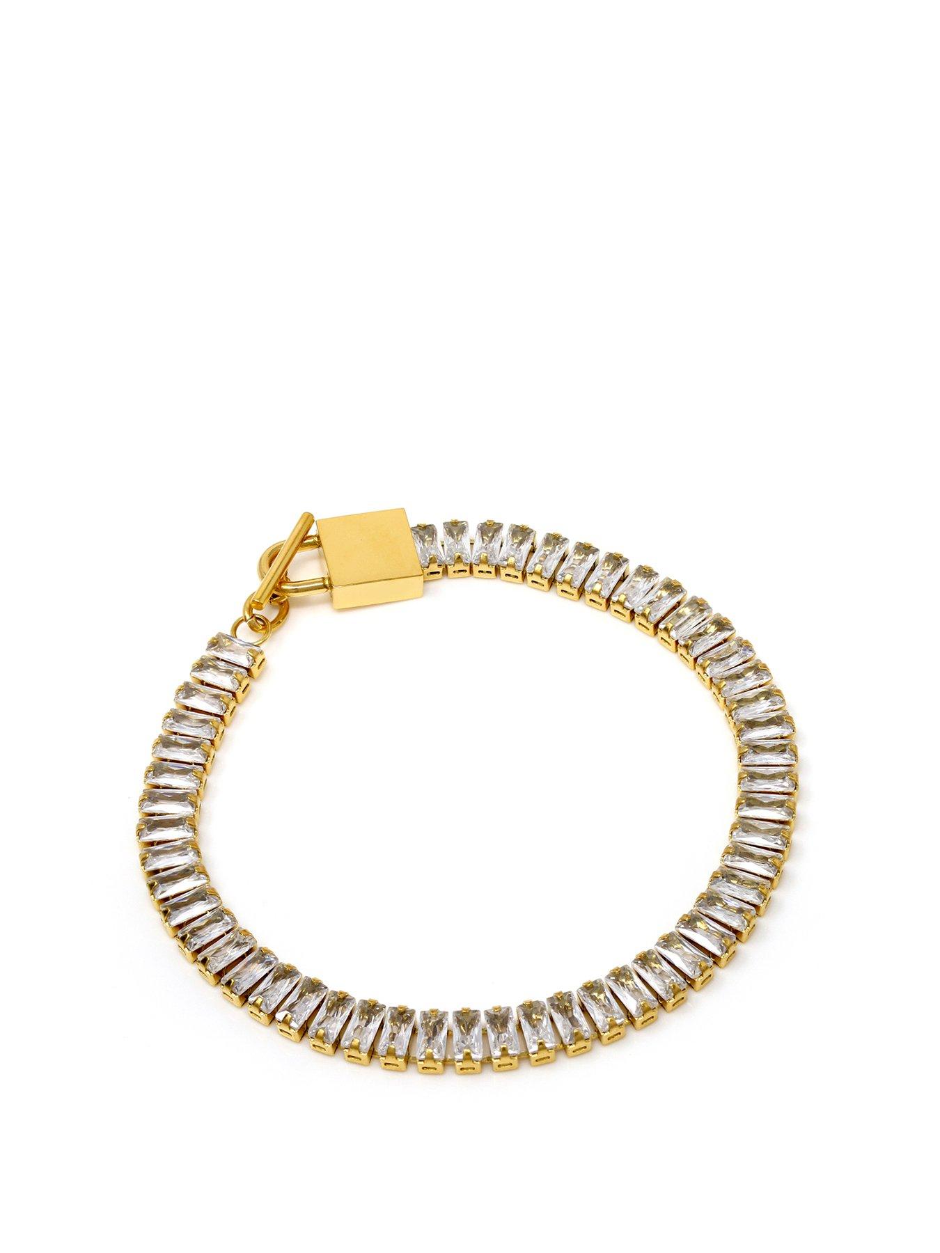 Product photograph of Say It With Emerald Tennis Bracelet - Yellow Gold from very.co.uk