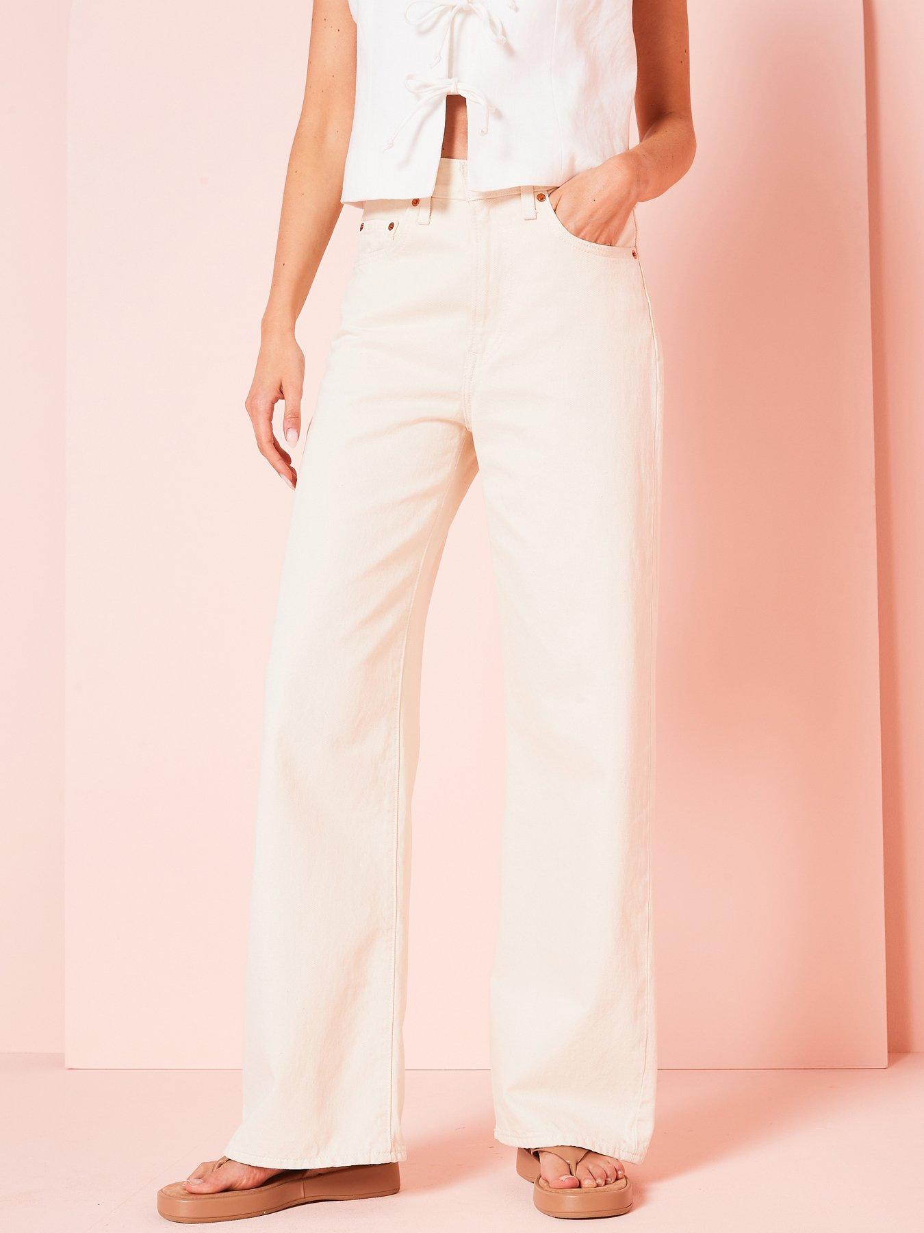 Levi's Ribcage Wide Leg Jeans, Cream, Size 27, Inside Leg 32, Women