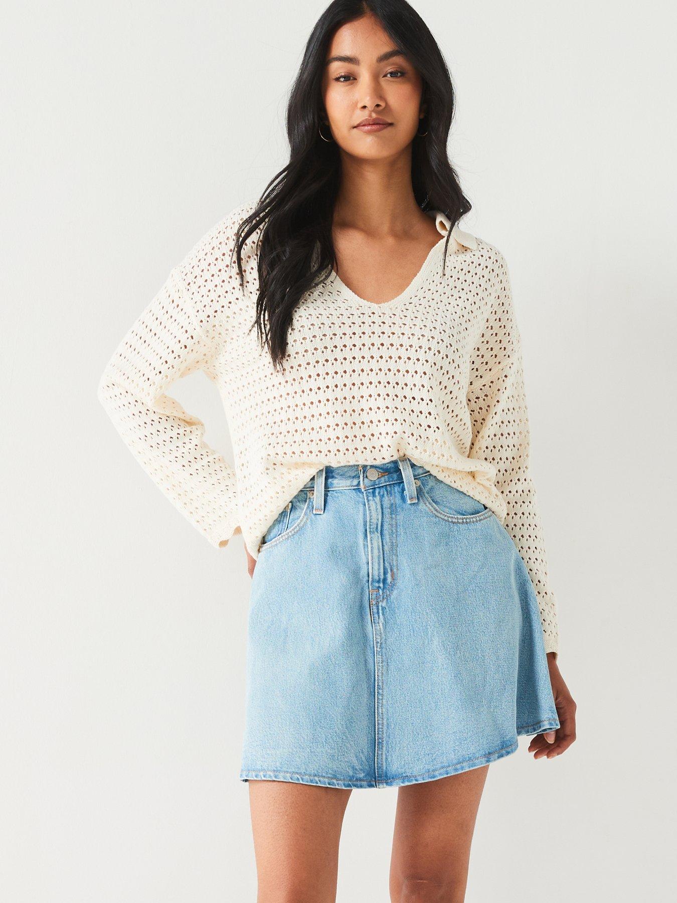Denim mini skirt flounce best sale