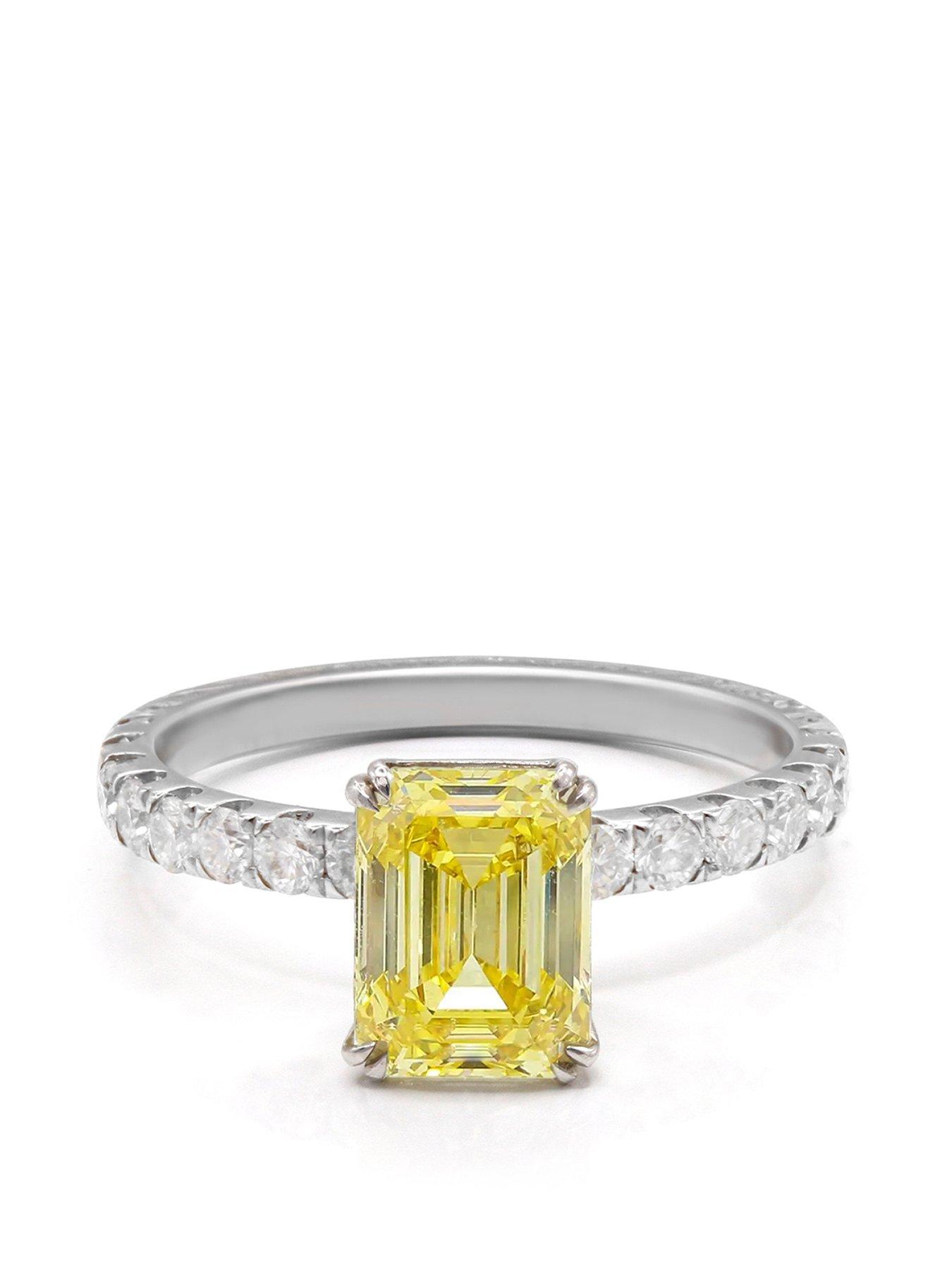 Product photograph of Say It With Yellow 2ct Radiant Cut Moissanite 18ct White Gold Band Ring from very.co.uk