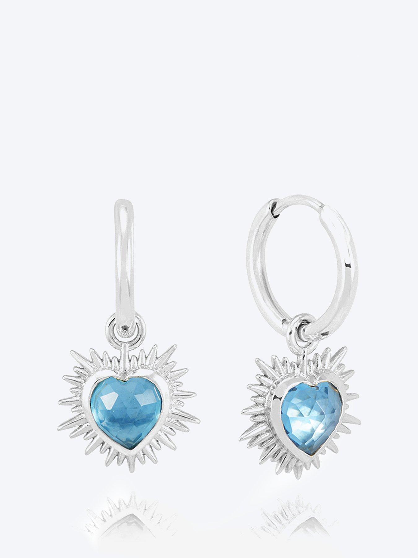 Product photograph of Rachel Jackson Electric Love Blue Topaz Heart Huggie Hoop Earrings from very.co.uk