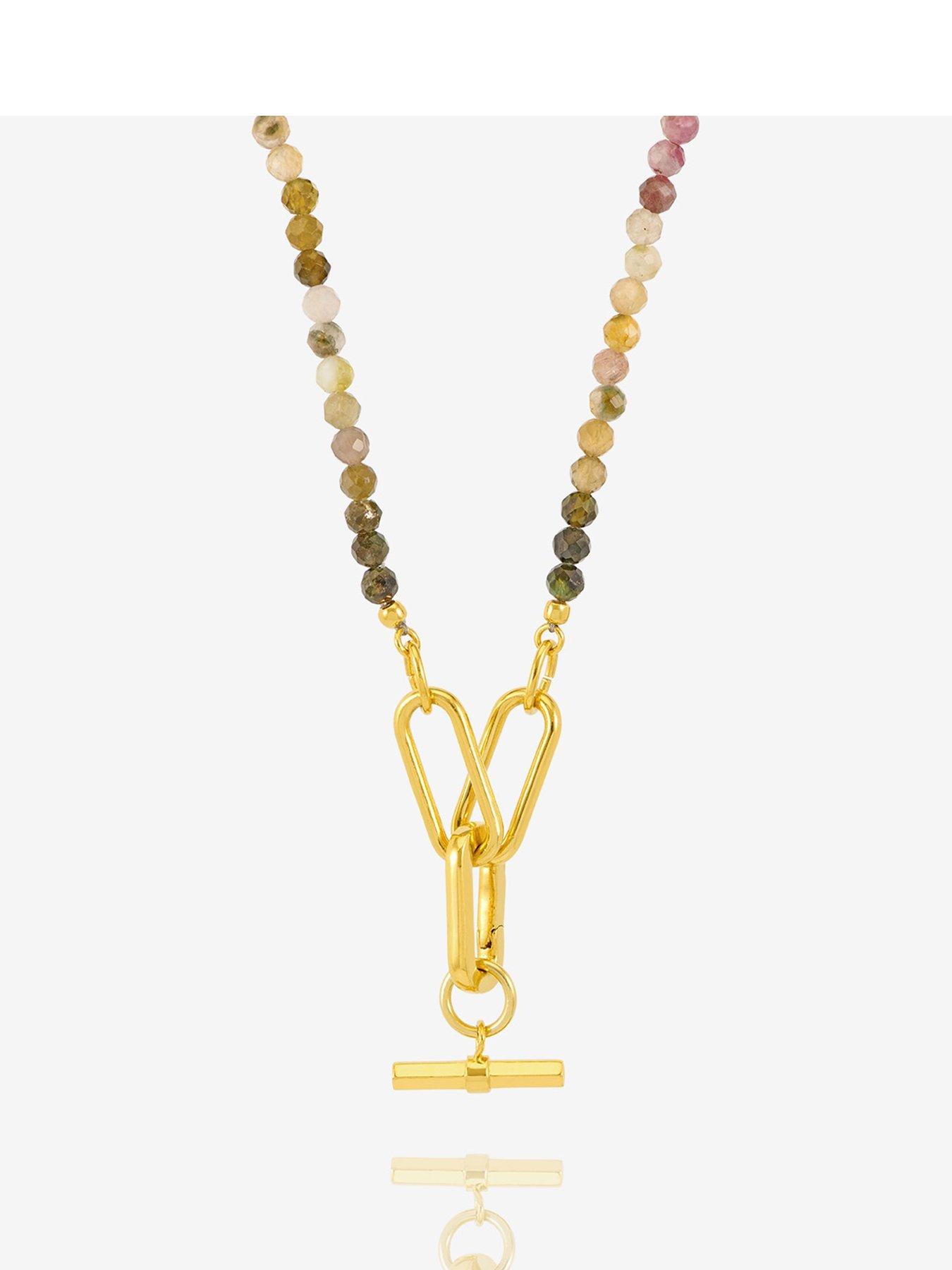 Product photograph of Rachel Jackson Watermelon Gemstone T-bar Necklace from very.co.uk