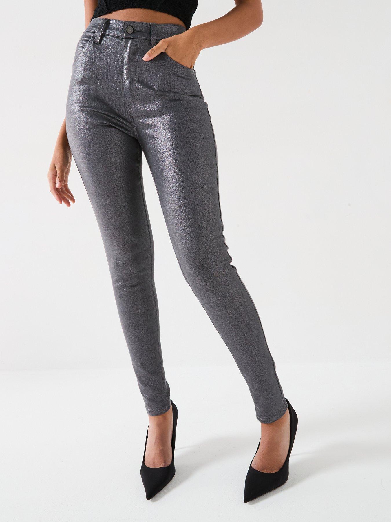 undefined Retro High Rise Skinny Jeans - Shine Til Dawn Grey