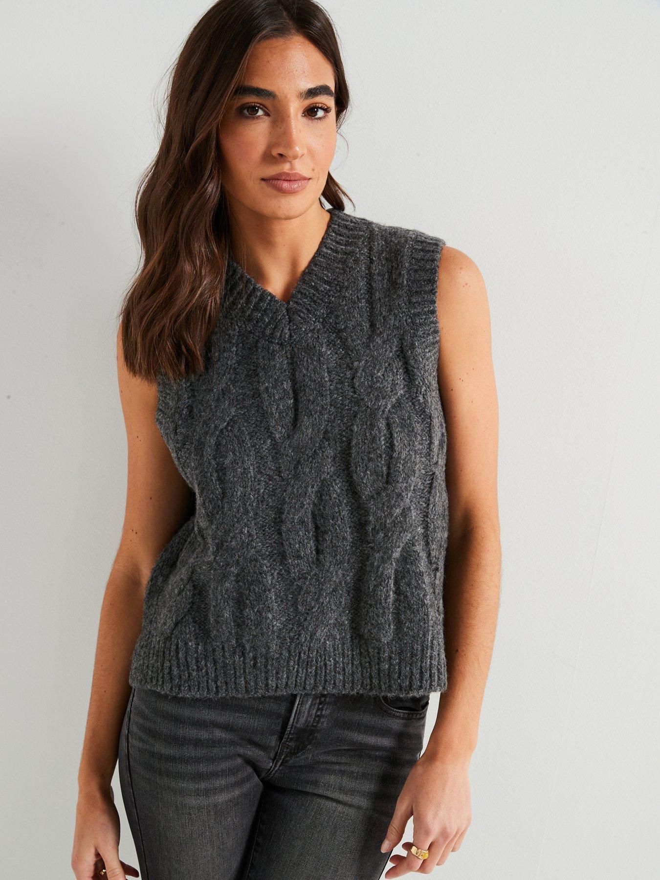 undefined Isabel Cable Vest - Charcoal Heather Grey