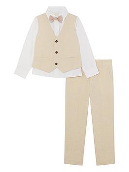 Monsoon Boys 4 Piece Smart Suit In Linen Blend - Stone