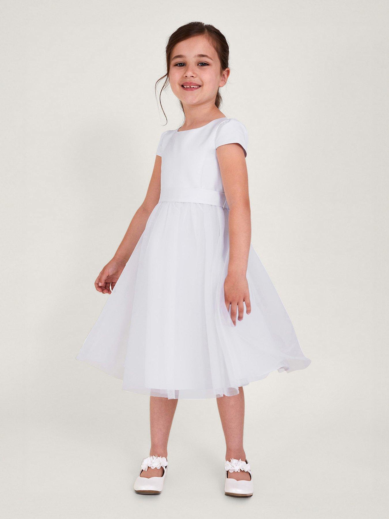 undefined Girls Tulle Communion Bridesmaid Dress - White
