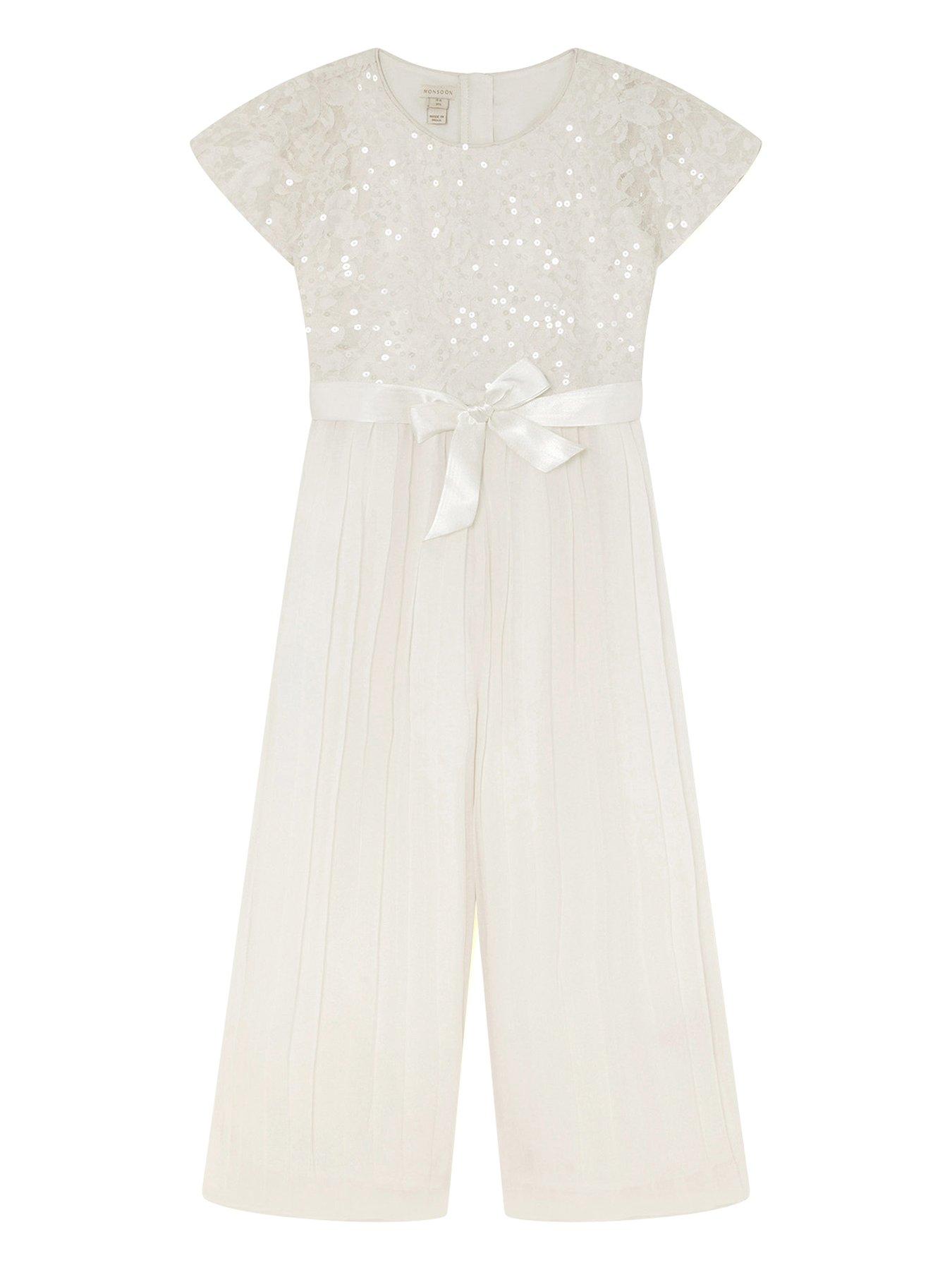 Monsoon Girls Lacey Sequin Cape Jumpsuit - Ivory