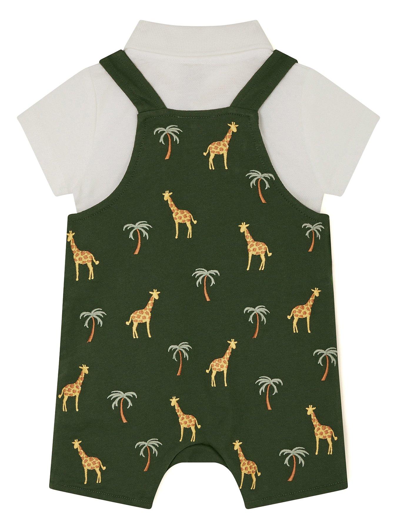 Monsoon Baby Boys Safari Dunagree Set Green very