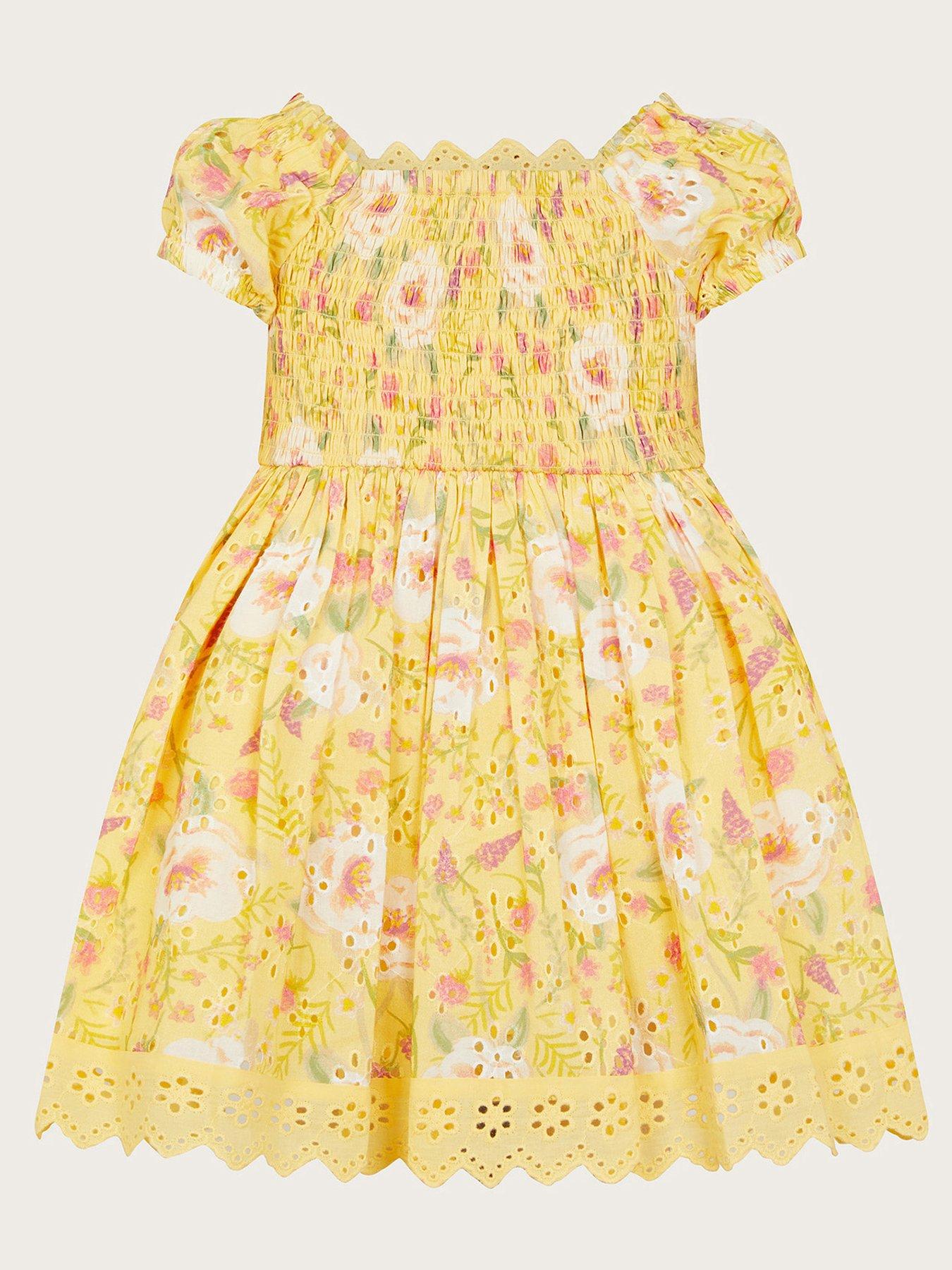 Monsoon Baby Girls Broderie Dress - Yellow | very.co.uk