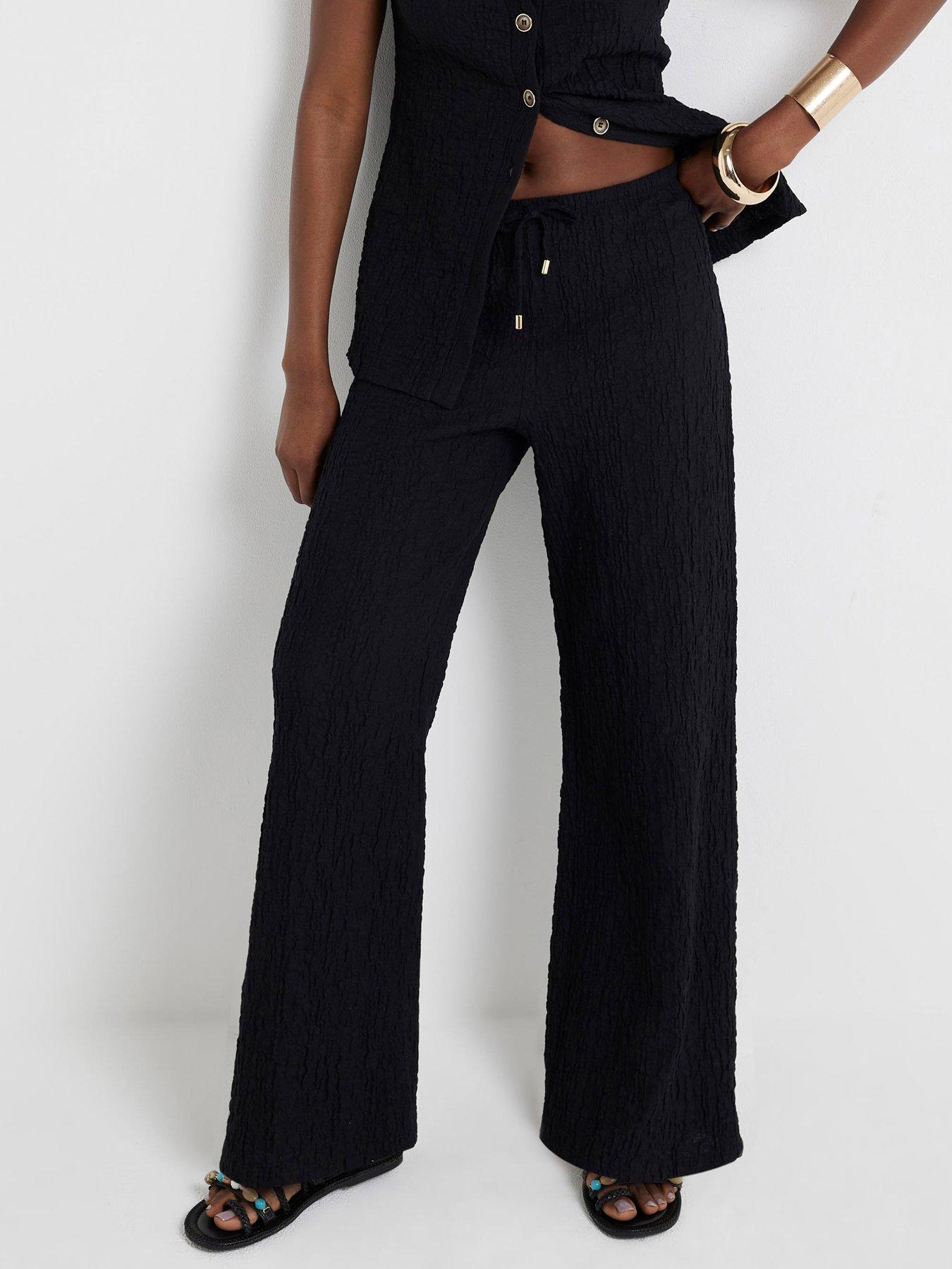 River Island Textured Wide Leg Trouser - Black