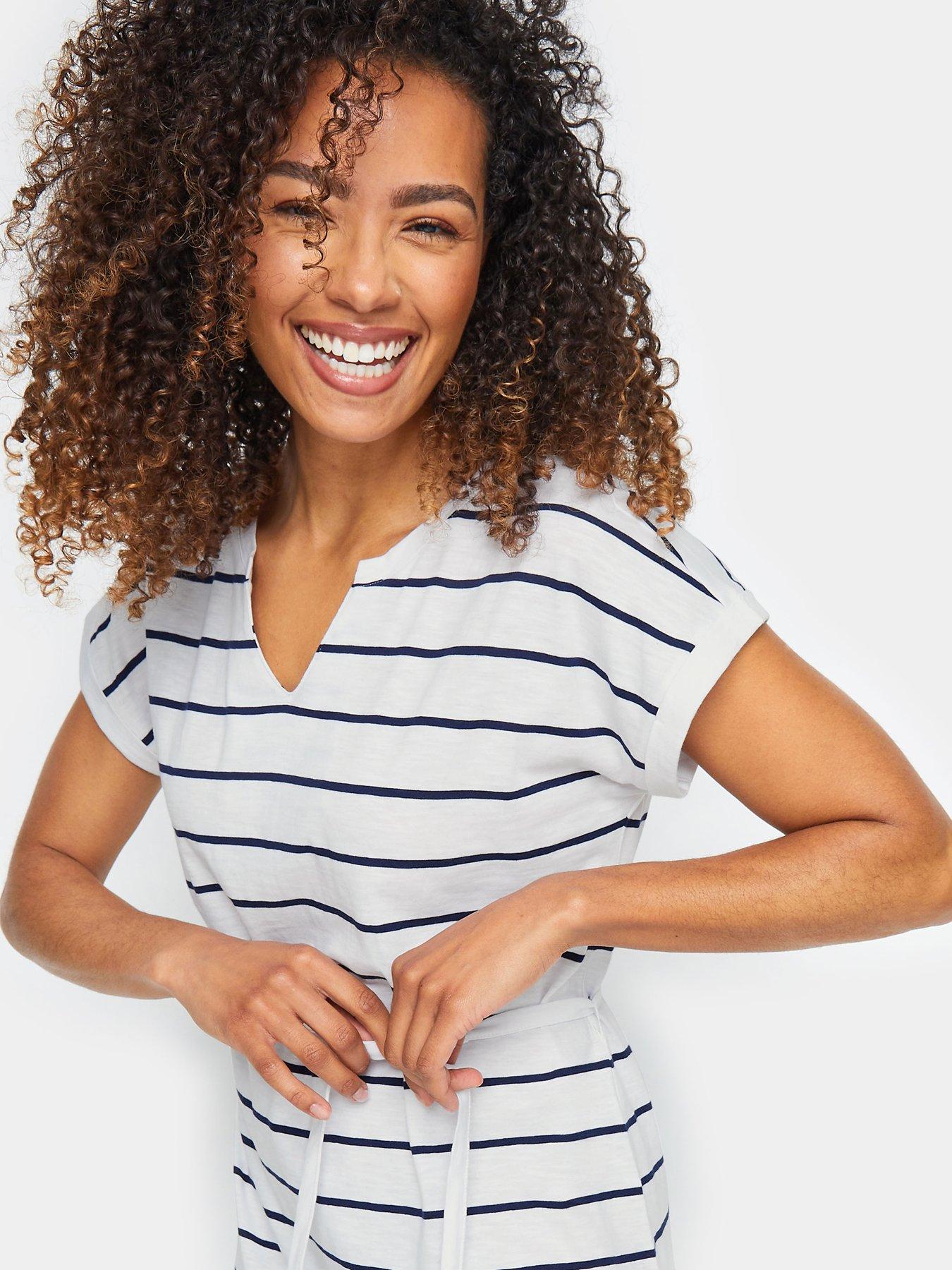 Image 4 of 4 of M&Co Striped Short Sleeve Cotton Dress - Navy and White