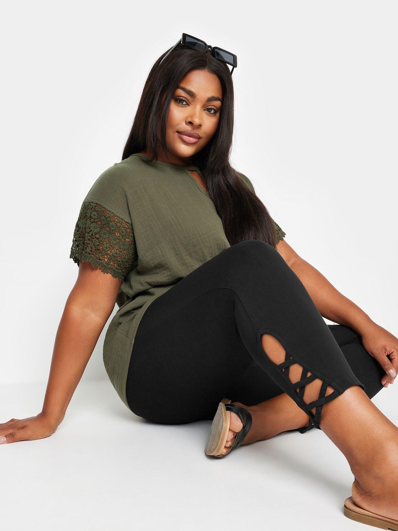 Yours Curve Lattice Crop Leggings Black Very