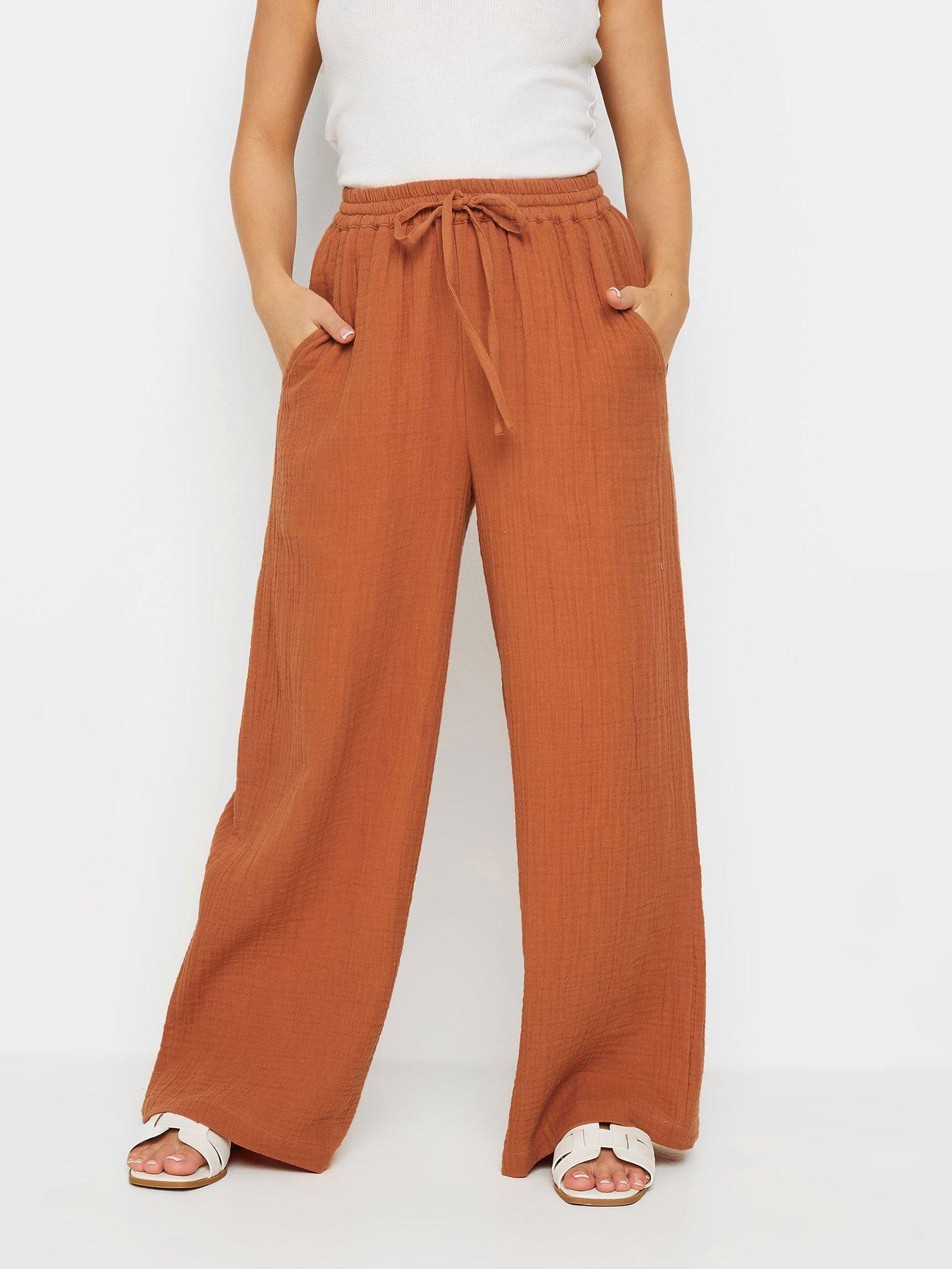 pixiegirl-petite-orange-bonded-tie-waist-trousers