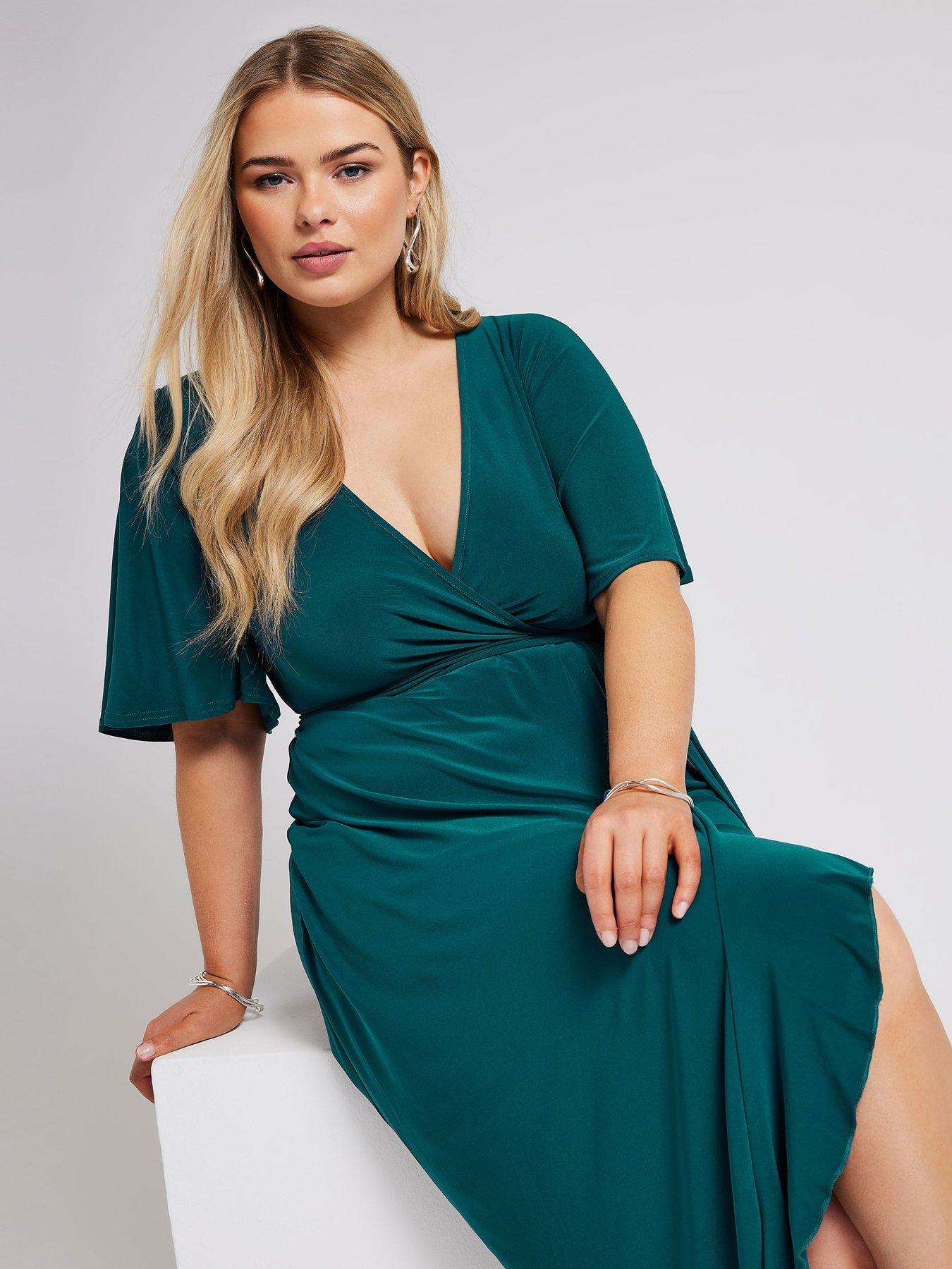 Yours Curve Ruffle Hem Wrap Dress - Green | Very