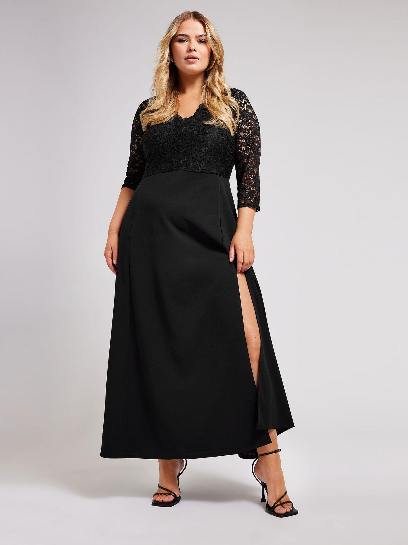 Yours Curve Lace V Neck Maxi Dress - Black | Very.co.uk