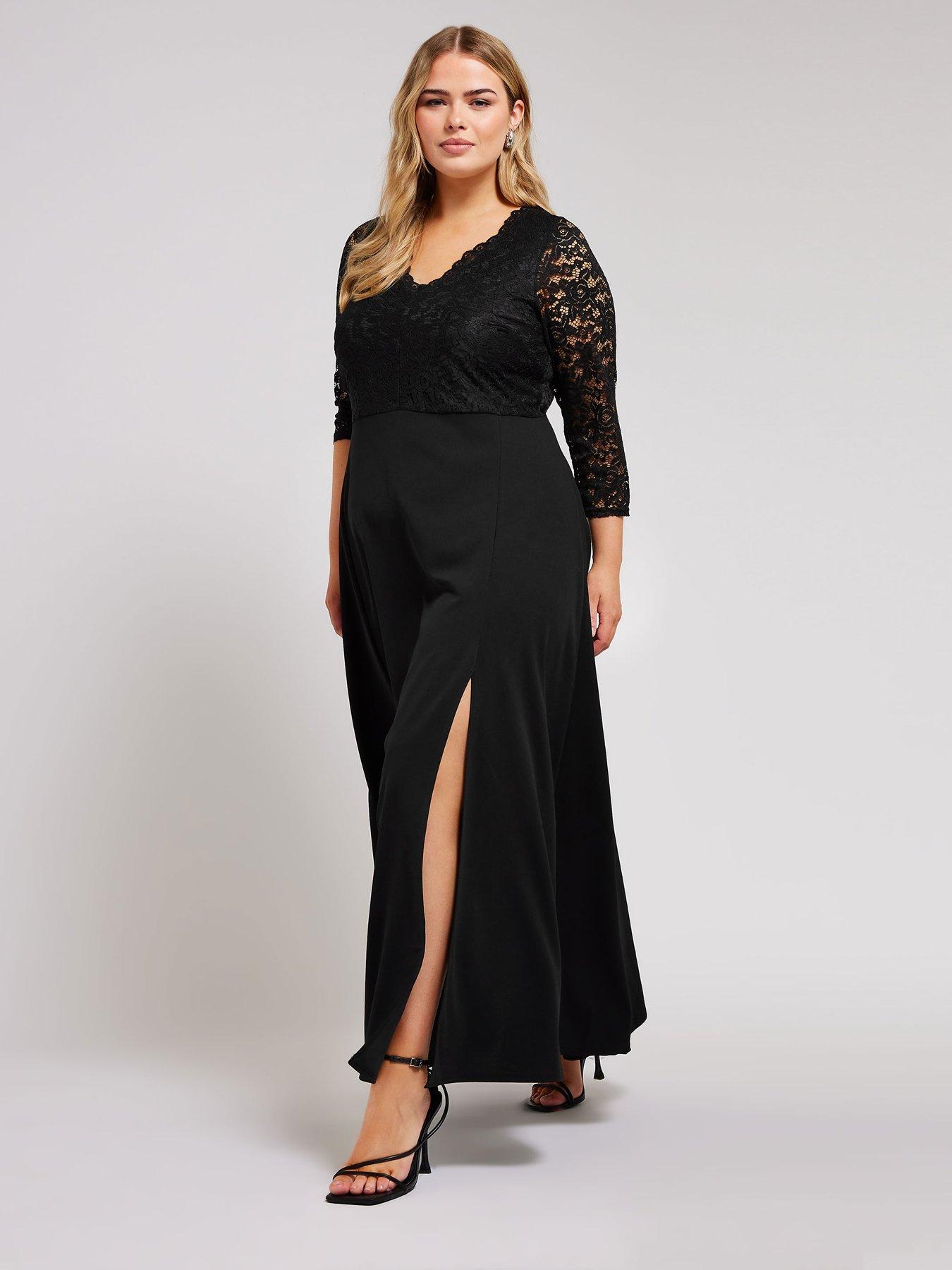 Yours Curve Lace V Neck Maxi Dress - Black | Very.co.uk