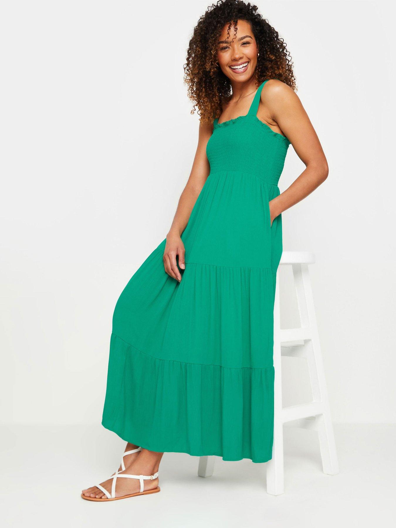 Image of M&Co Shirred Crinkle Strap Dress - Green