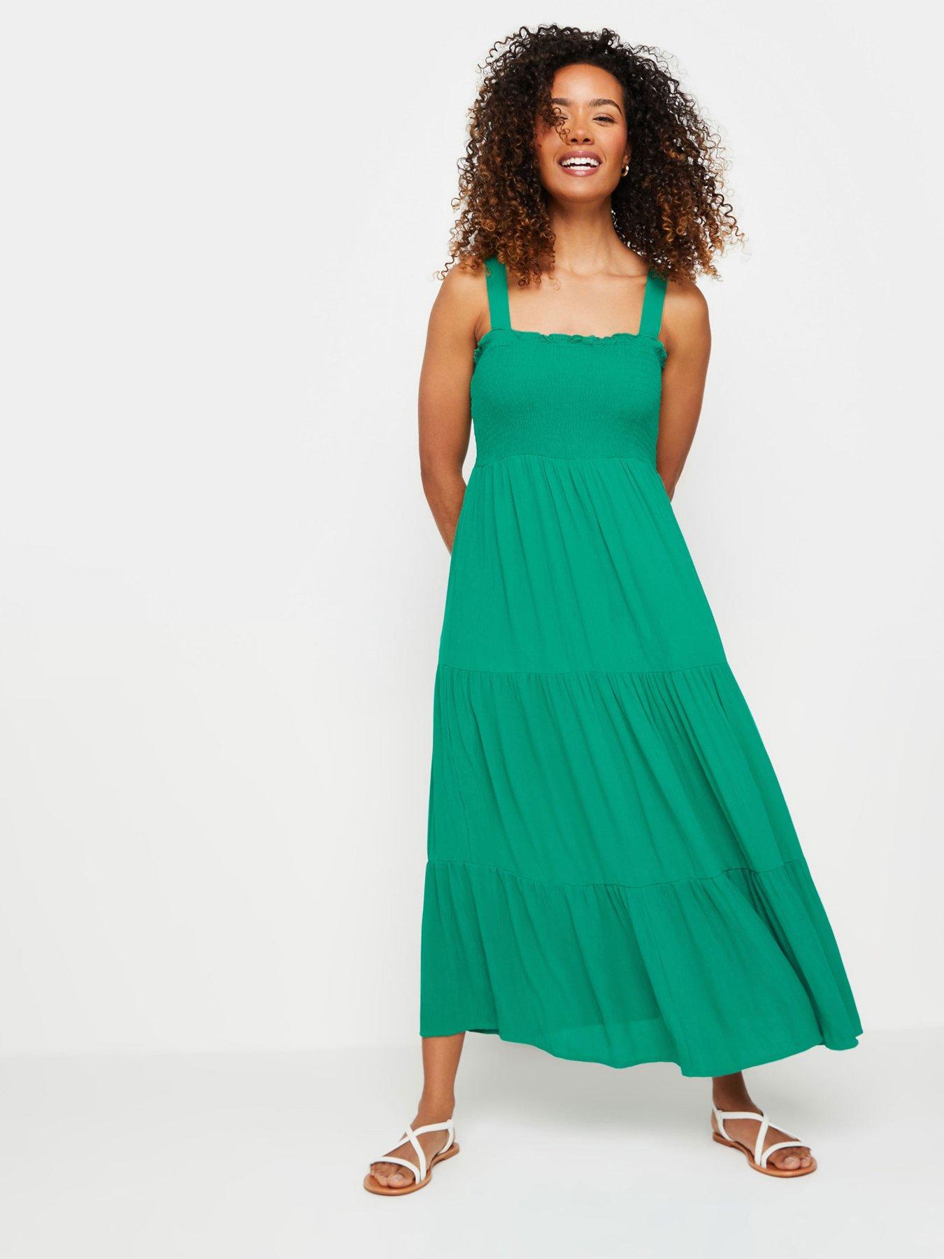 M&Co Green Shirred Crinkle Strap Dress | Very.co.uk