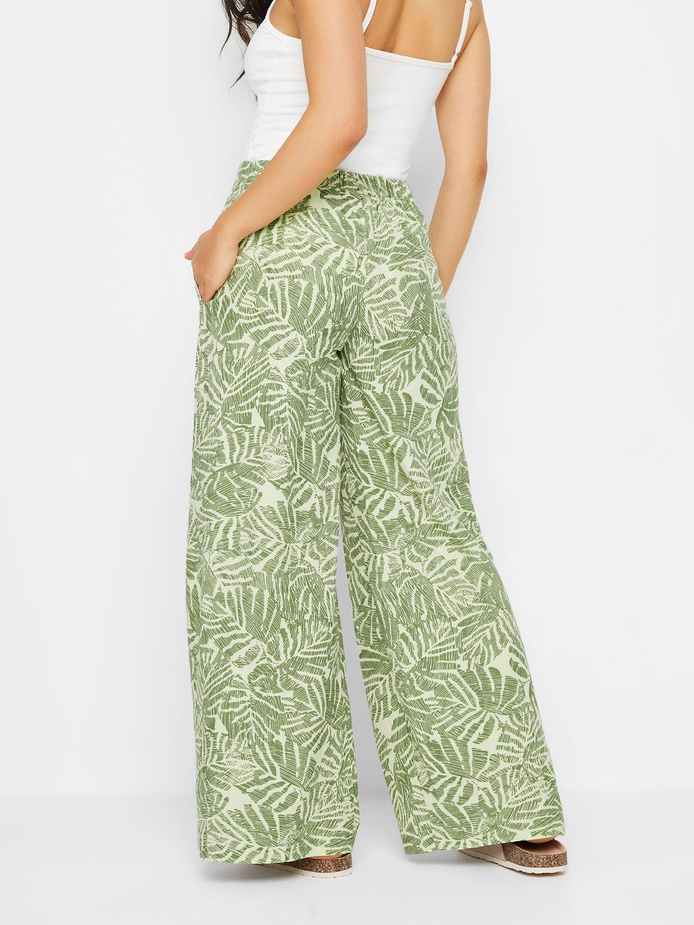 PixieGirl Petite Green Leaf Print Wide Leg Trousers | Very