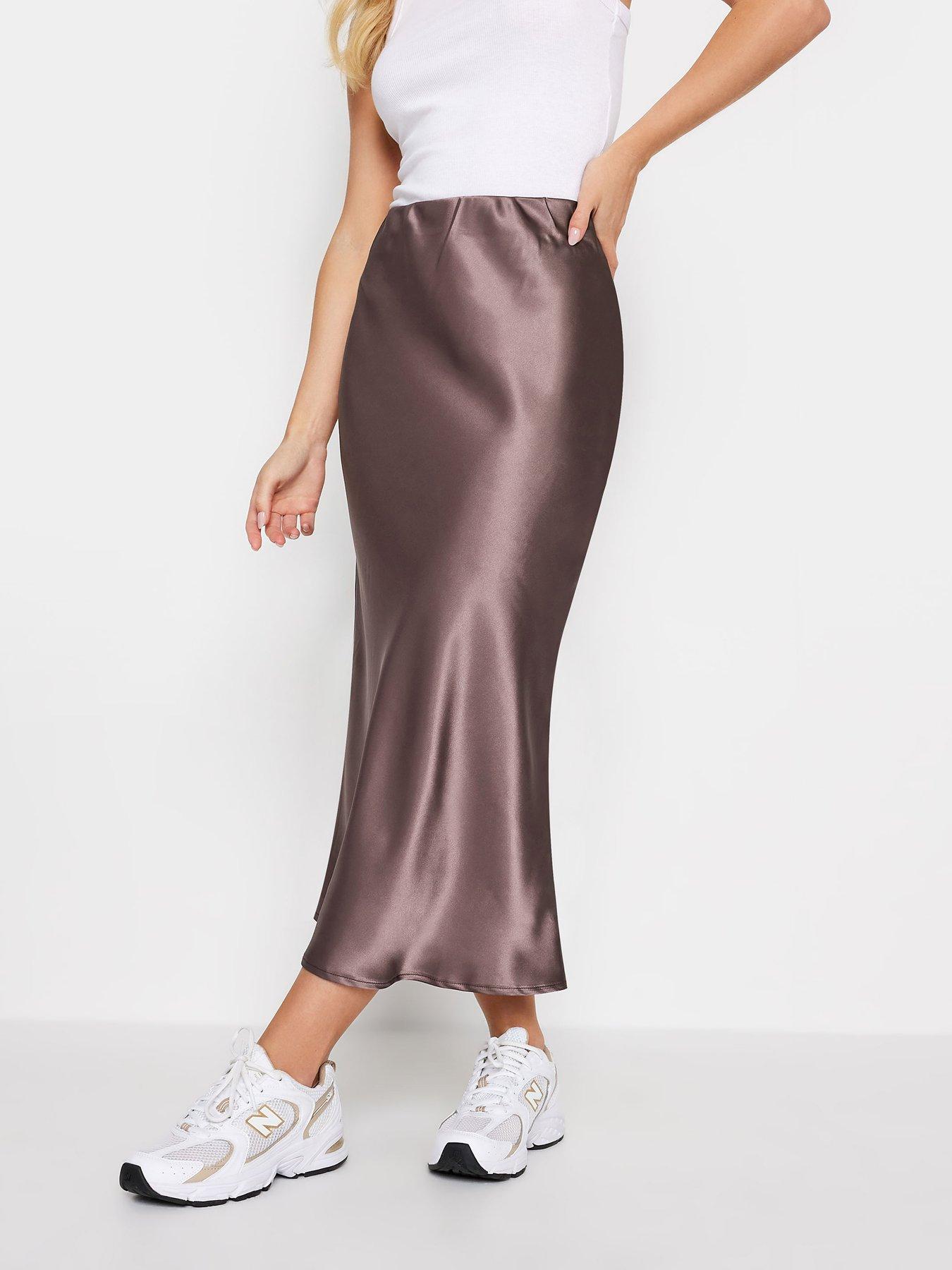 PixieGirl Petite Taupe Satin Midi Skirt Very