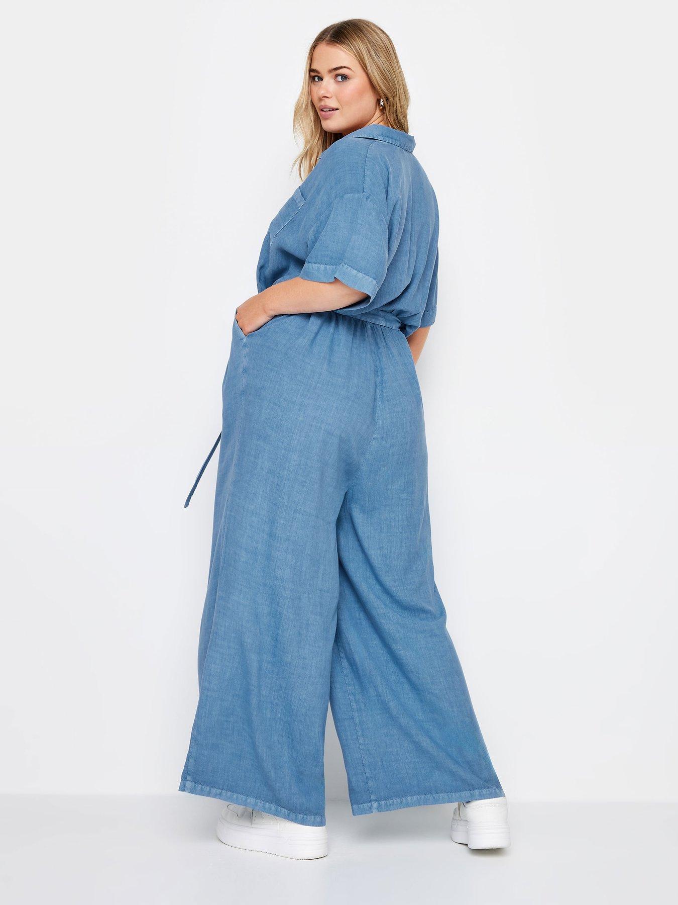 Yours Curve Chambray Wide Leg Jumpsuit Very - Main Image