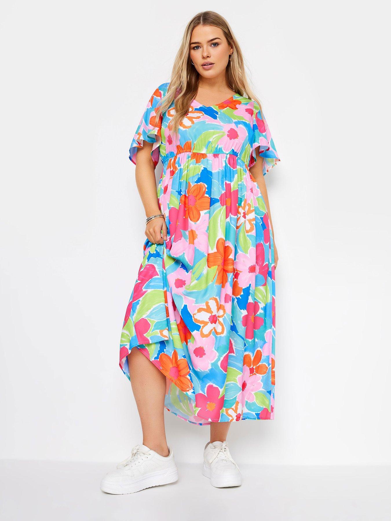 Yours Curve Ss Bow Back Midaxi Dress Vibrant Floral | Very