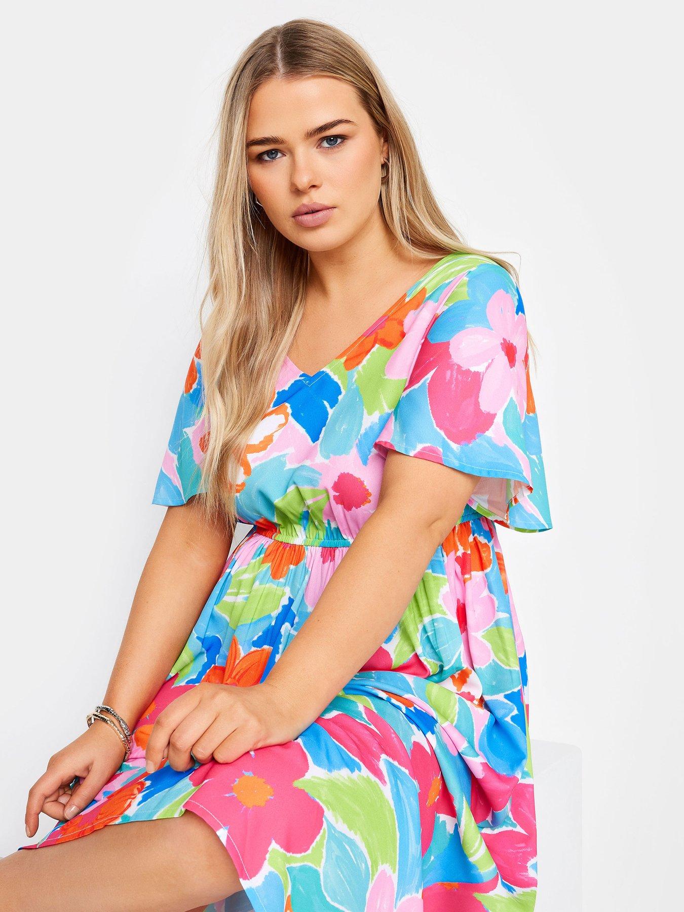 Yours Curve Ss Bow Back Midaxi Dress Vibrant Floral | Very