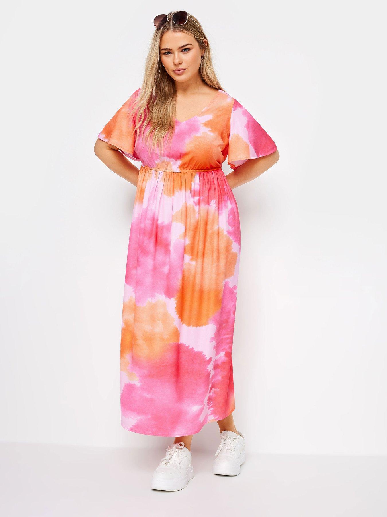 Yours Curve Short Sleeves Bow Back Midaxi Dress - Pink | Very