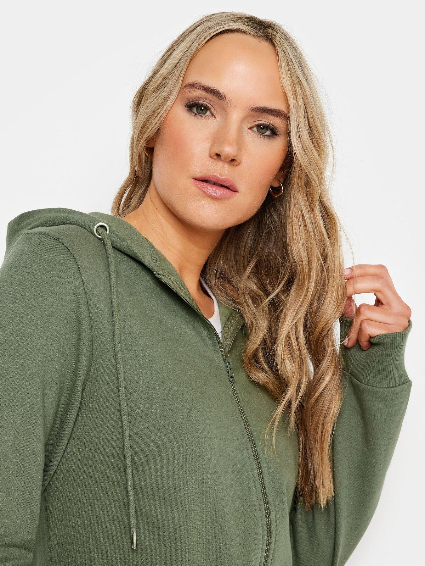 Tall Longline Zip Front Hoodie Green