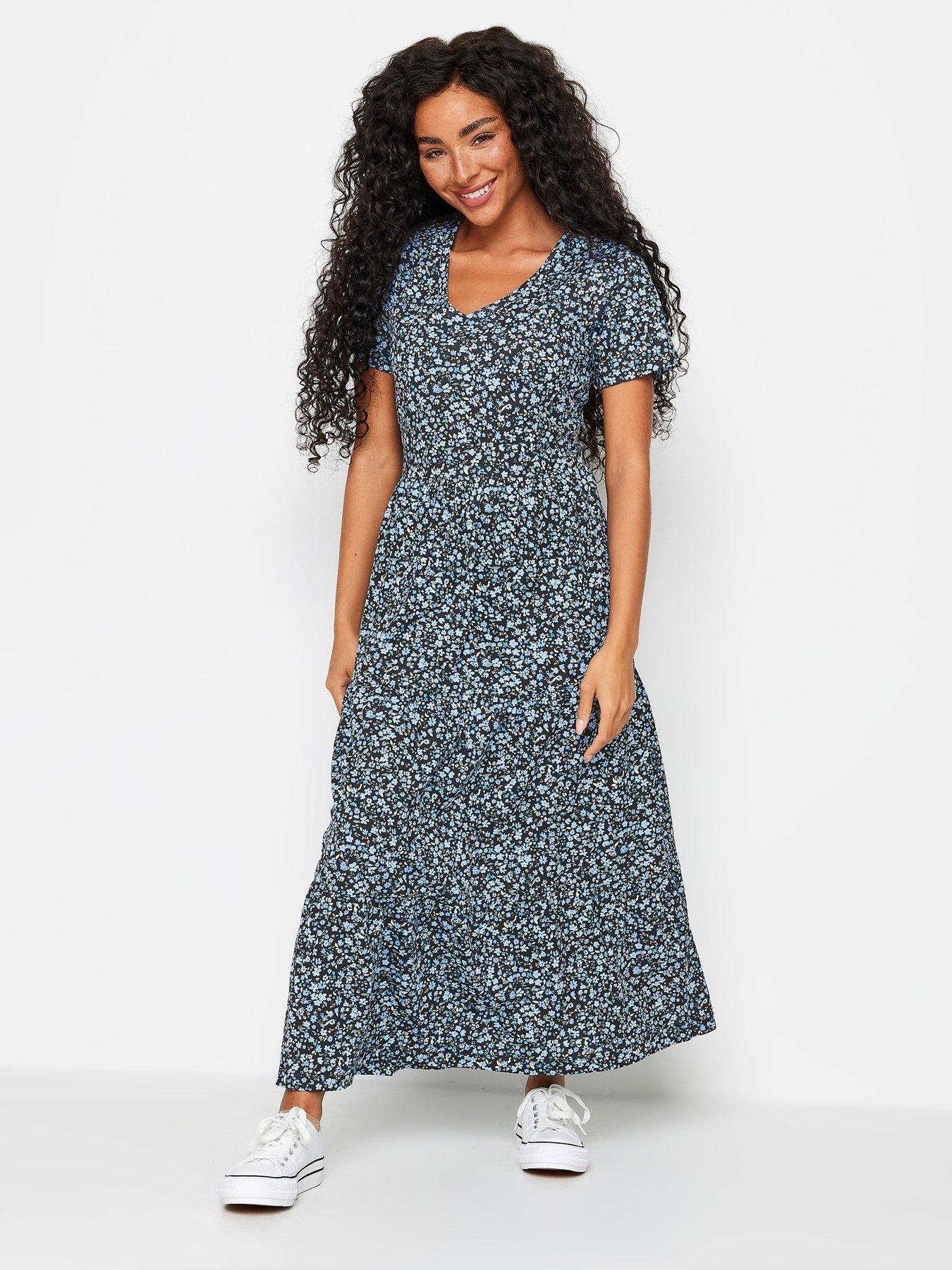 mco-petite-petite-black-and-blue-ditsy-cotton-tiered-dress