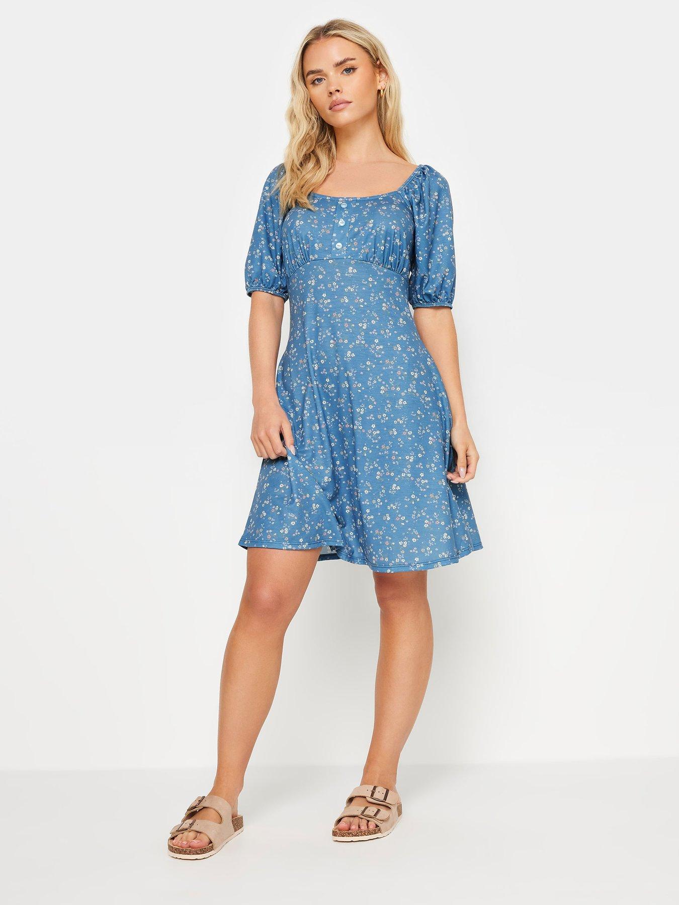 PixieGirl Petite Blue Button Front Ditsy Dress | Very.co.uk