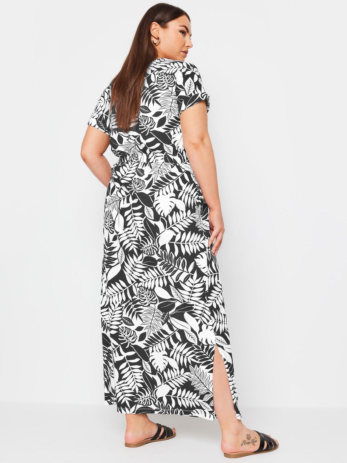 Yours Curve Side Split Drawcord Maxi Dress - Black/White | Very.co.uk