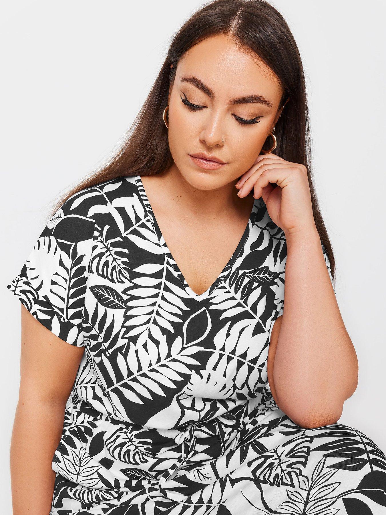 Yours Curve Side Split Drawcord Maxi Dress - Black/White | Very.co.uk