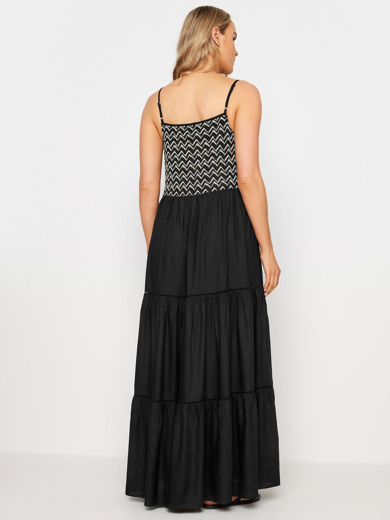 Long Tall Sally Zig Zag Embroidered Dress (Tall) - Black | Very.co.uk