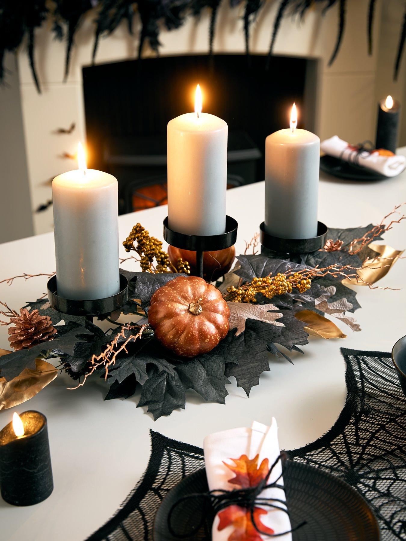 undefined Black Leaf Tea Light Table Centre Autumn/Halloween Decoration
