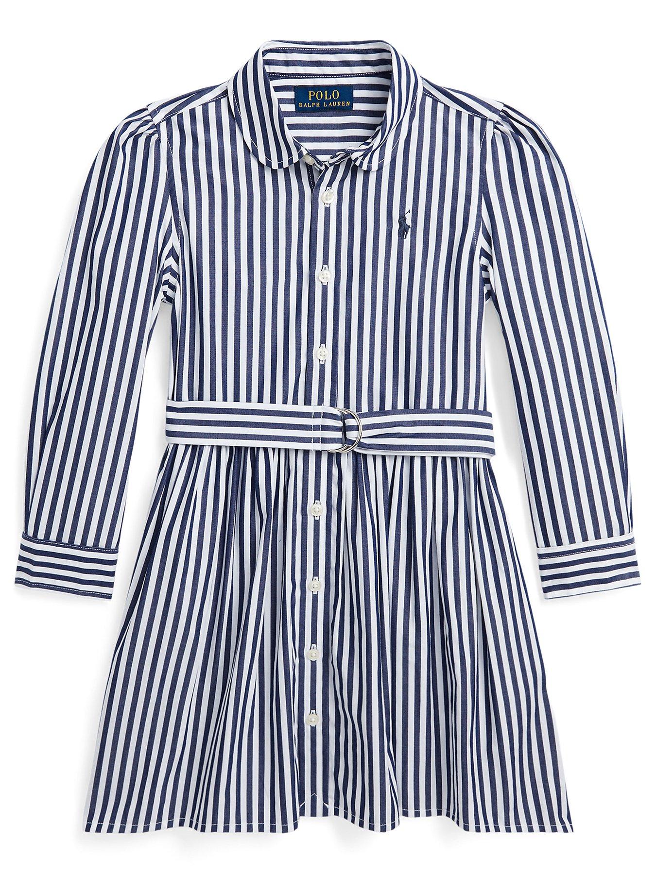 undefined Girls Stripe Shirt Dress - Newport Navy/white