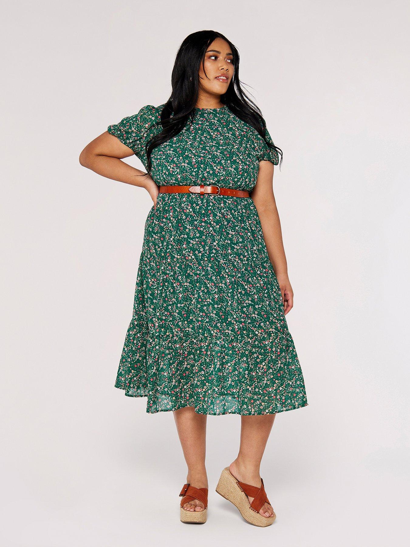 Apricot Ditsy Floral Smock Midi Dress | Very.co.uk