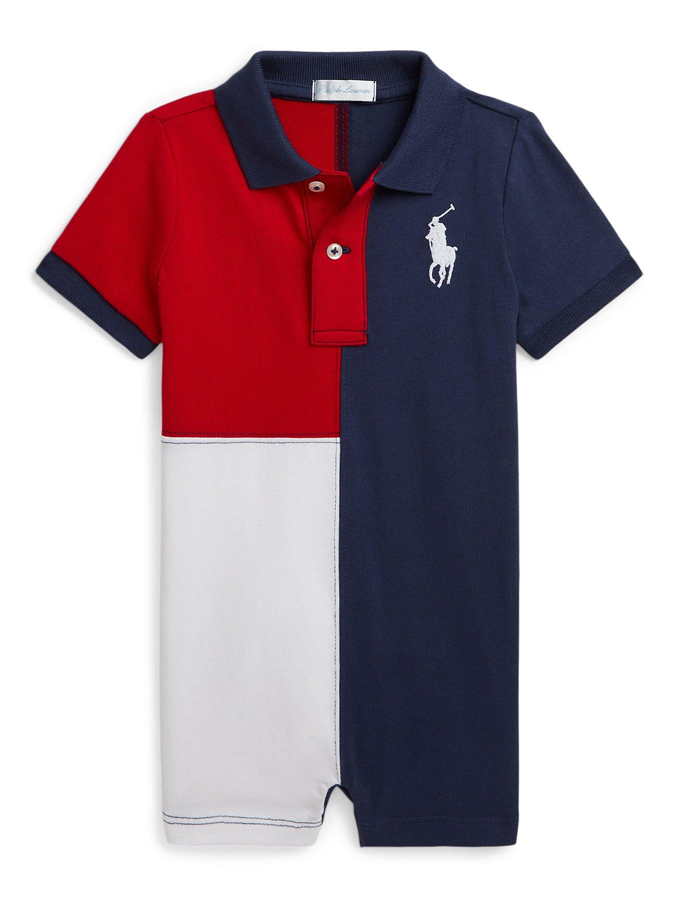 undefined Baby Boys Colour Block Polo Shortall Romper - Red
