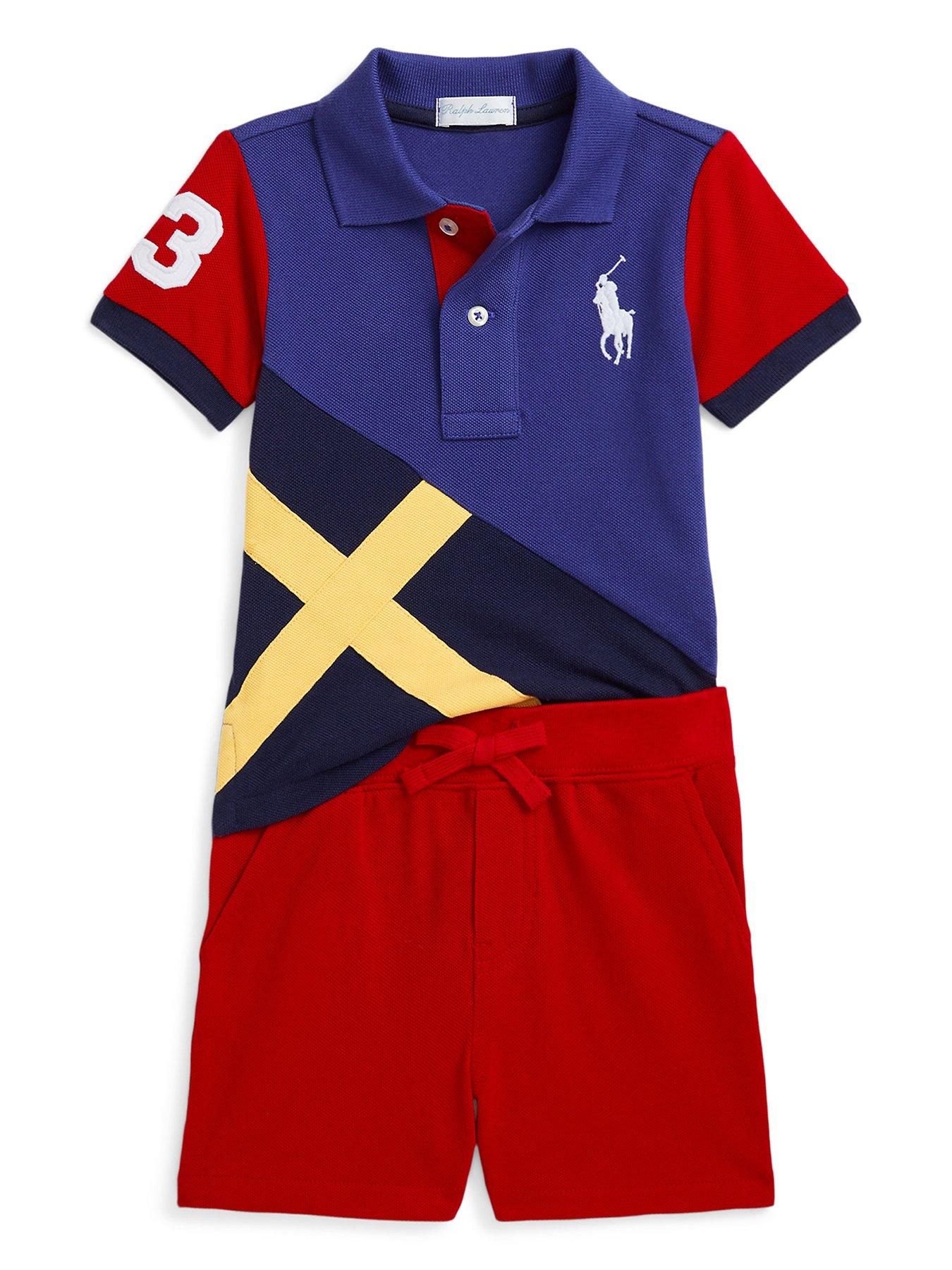 undefined Baby Boys Colour Block Short Sleeve Polo And Short Set - Bright Navy