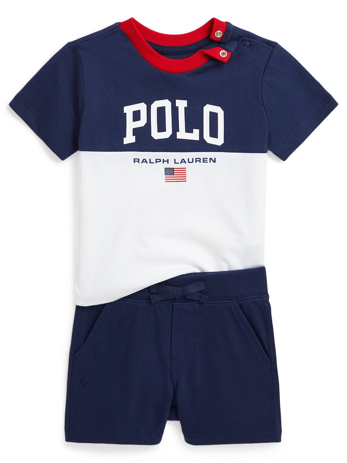 Polo Ralph Lauren Baby Boys Colour Block Short Sleeve Polo And Short Set Bright Navy Very