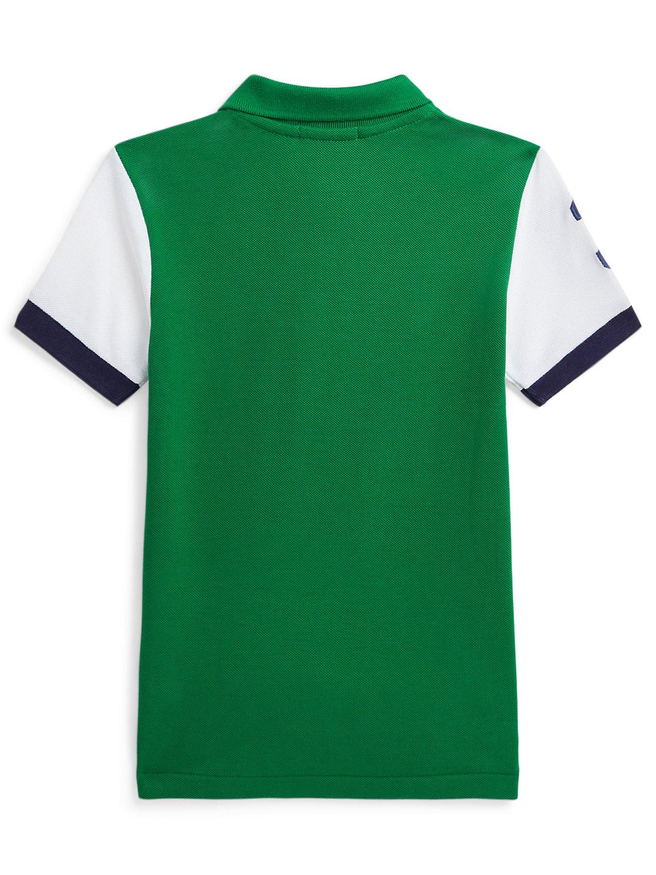 Boys Short Sleeve Diagonal Colour Block Polo Shirt Athletic Green