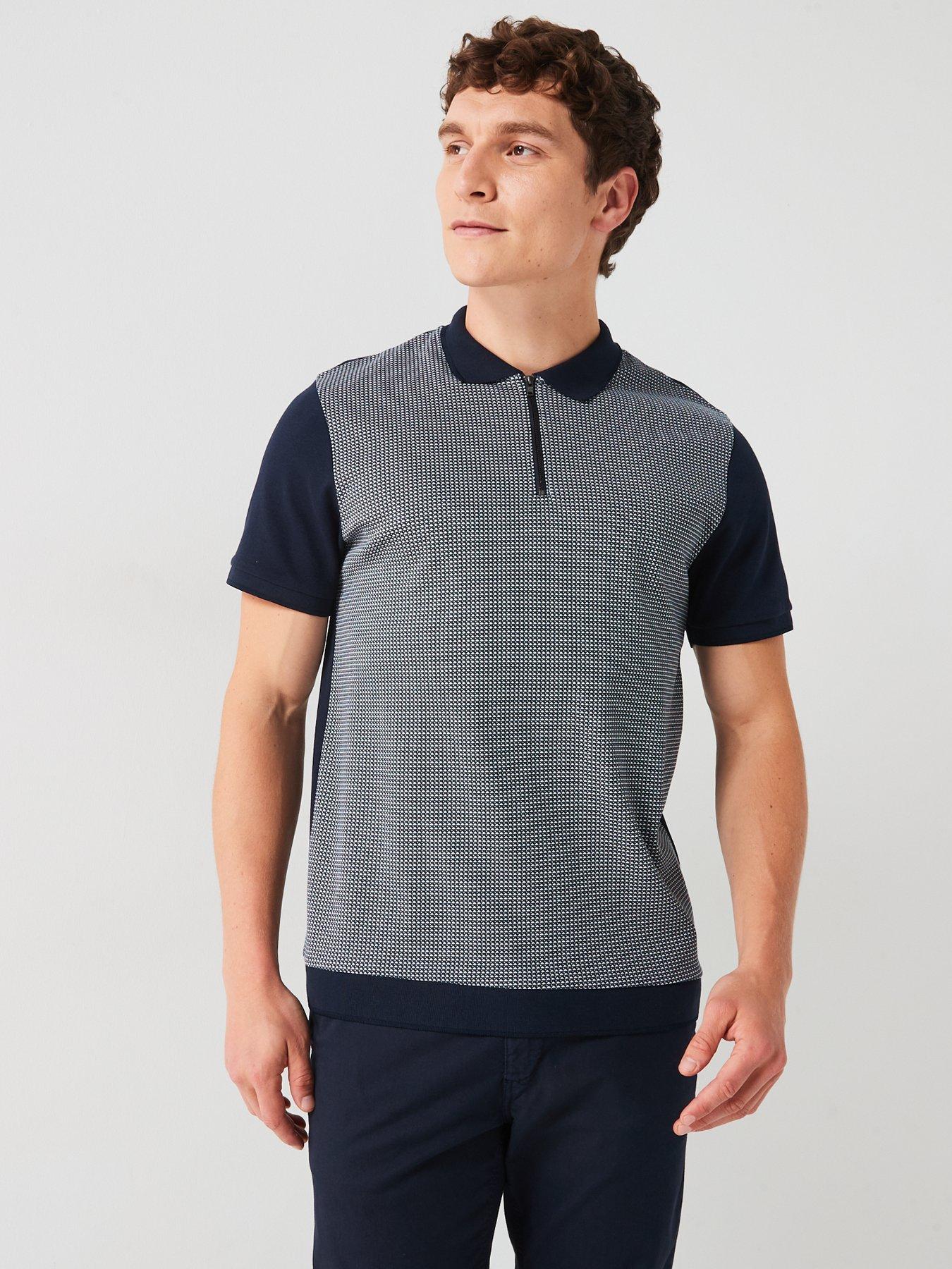 undefined Geo Zip Neck Polo - Navy