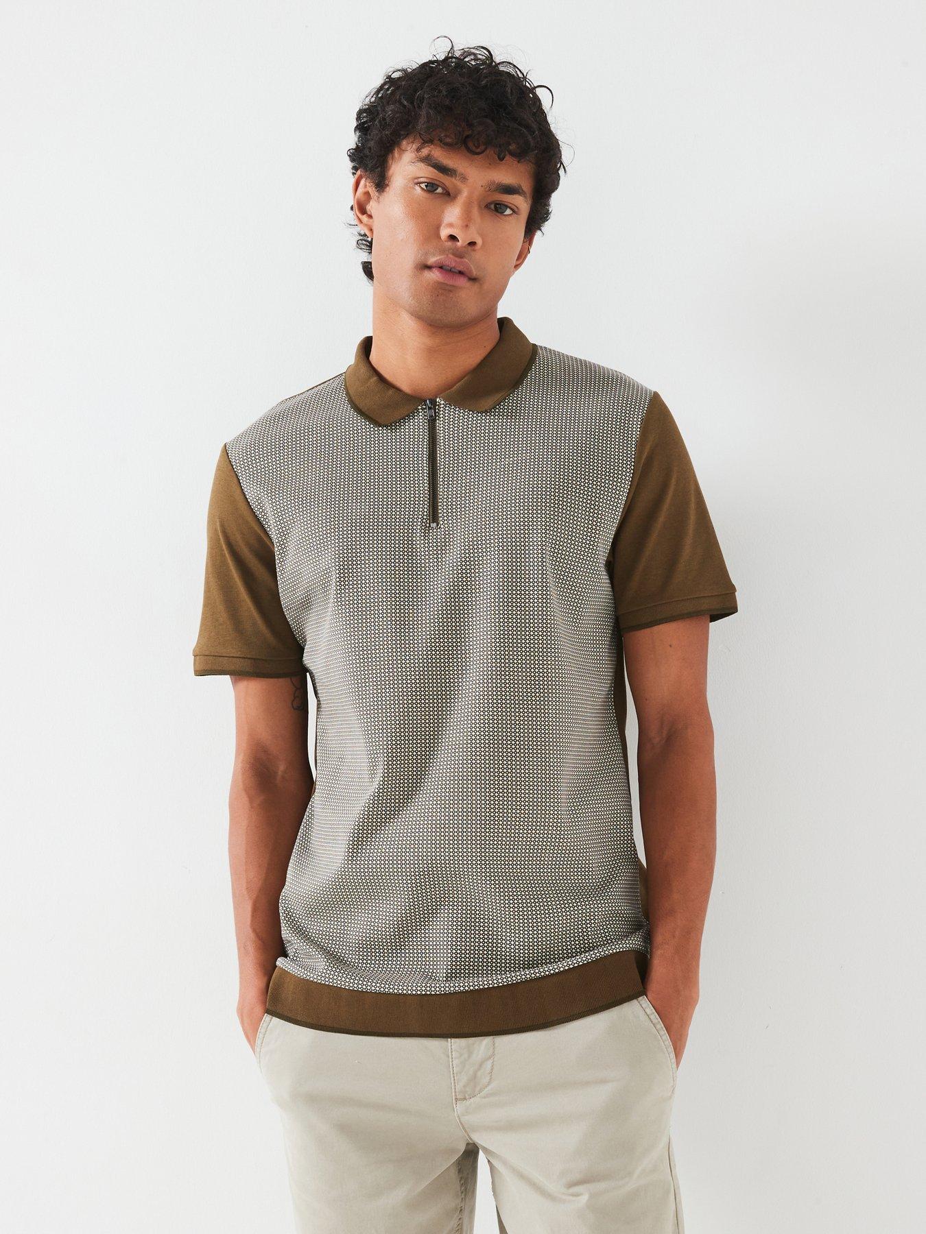 undefined Geo Zip Neck Polo - Natural