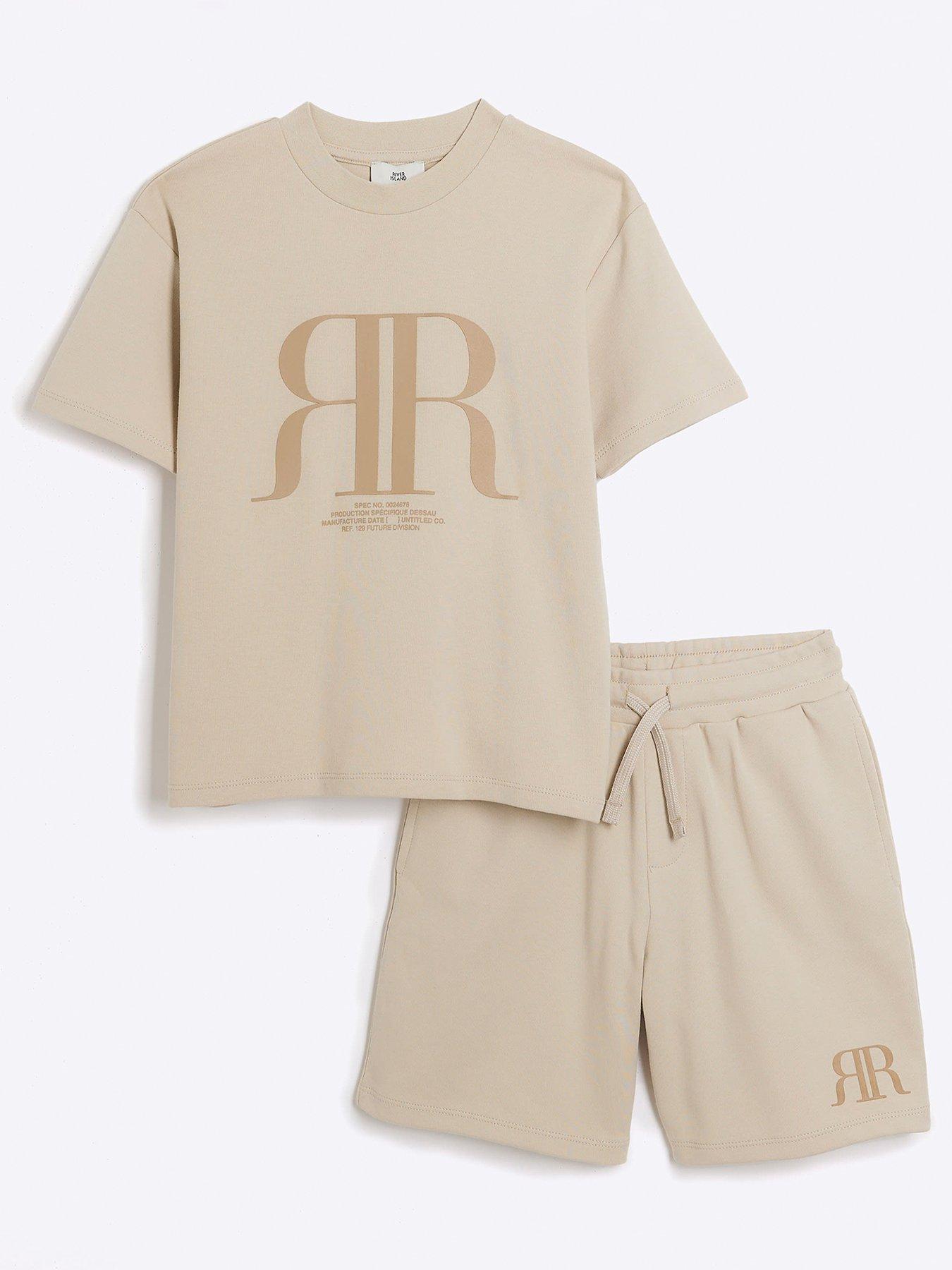 River Island Boys Embossed Graphic T-shirt Set - Beige | Very.co.uk