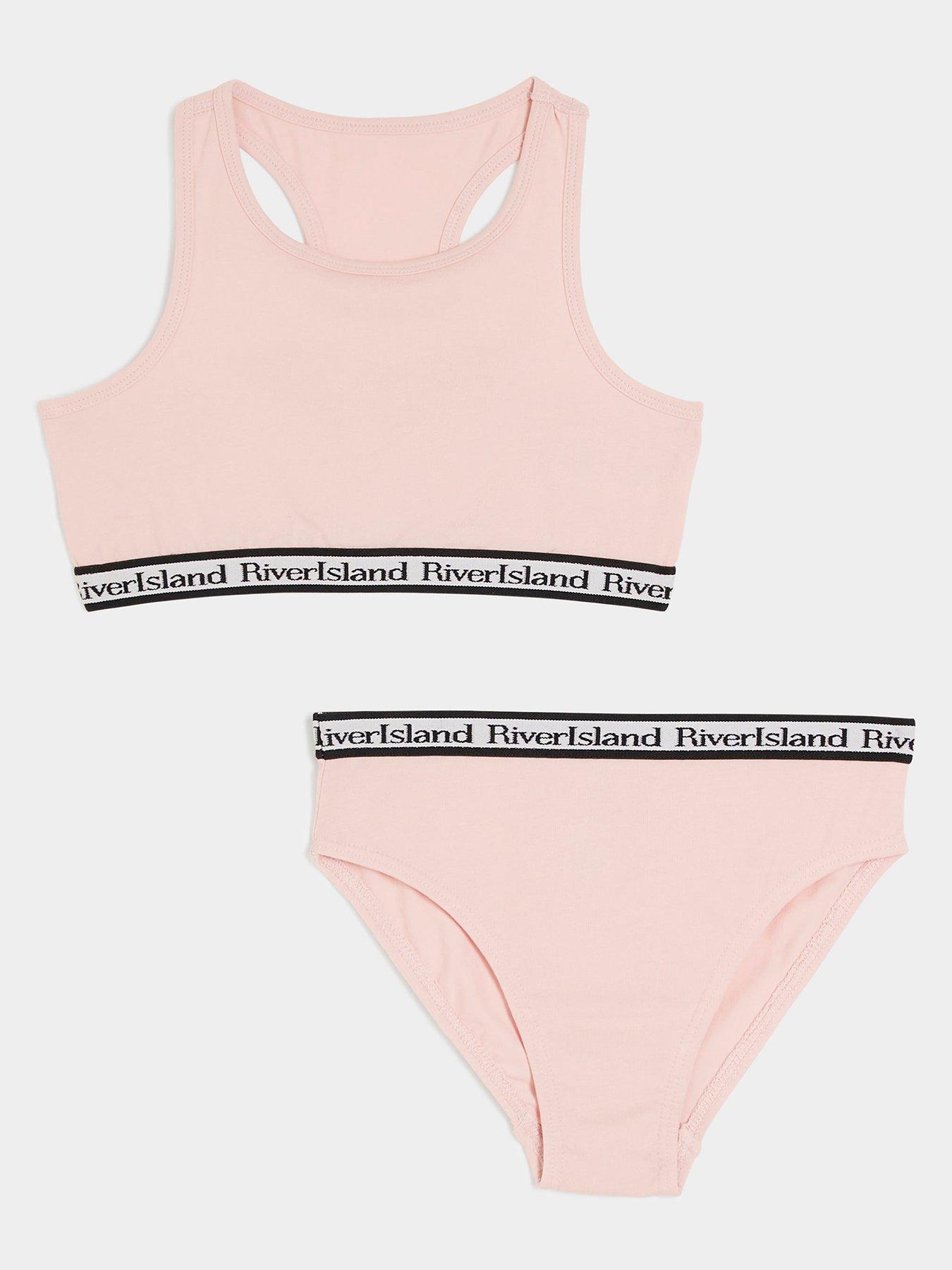 Image 1 of 3 of River Island Girls Ri Crop Top And Brief Set - Pink