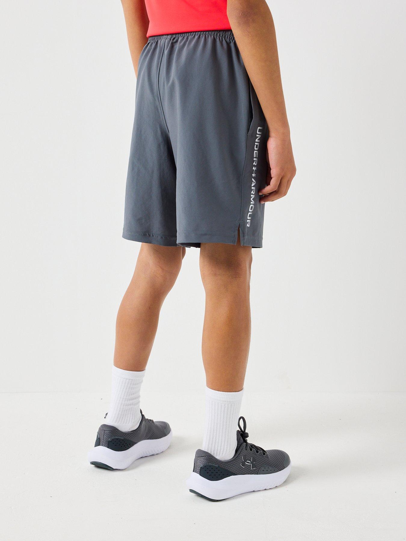 Image 2 of 6 of UNDER ARMOUR Boys Training Woven Wordmark Shorts -&nbsp;Grey