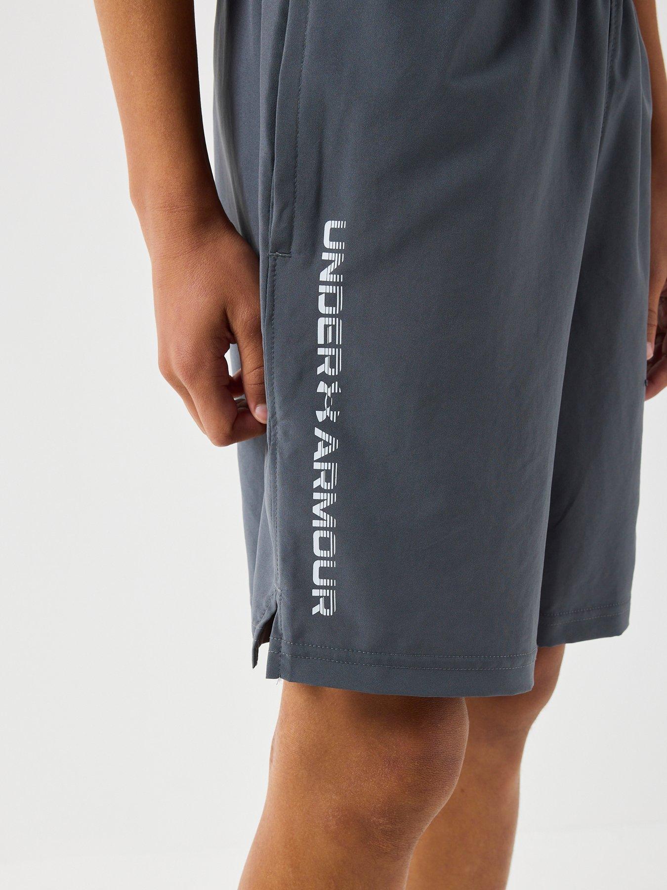Image 4 of 6 of UNDER ARMOUR Boys Training Woven Wordmark Shorts -&nbsp;Grey