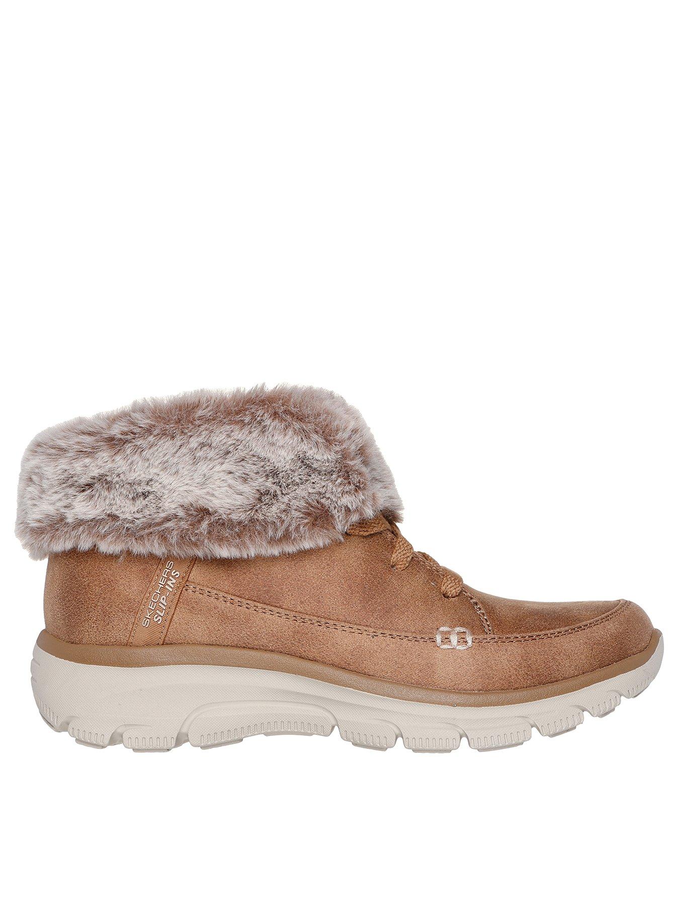 Skechers Slipins Faux Fur Fold Over Chukka Boot  Tan - Very Boot New In 28th October 2024